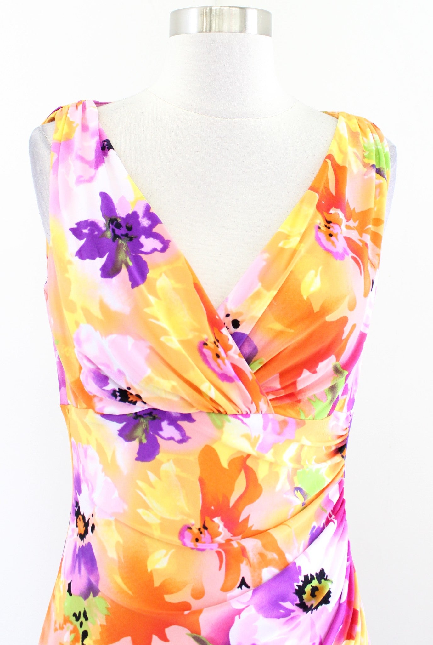 Lauren Ralph Lauren Colorful Floral Ruched Wiggle Sheath Dress Size 8 Yellow