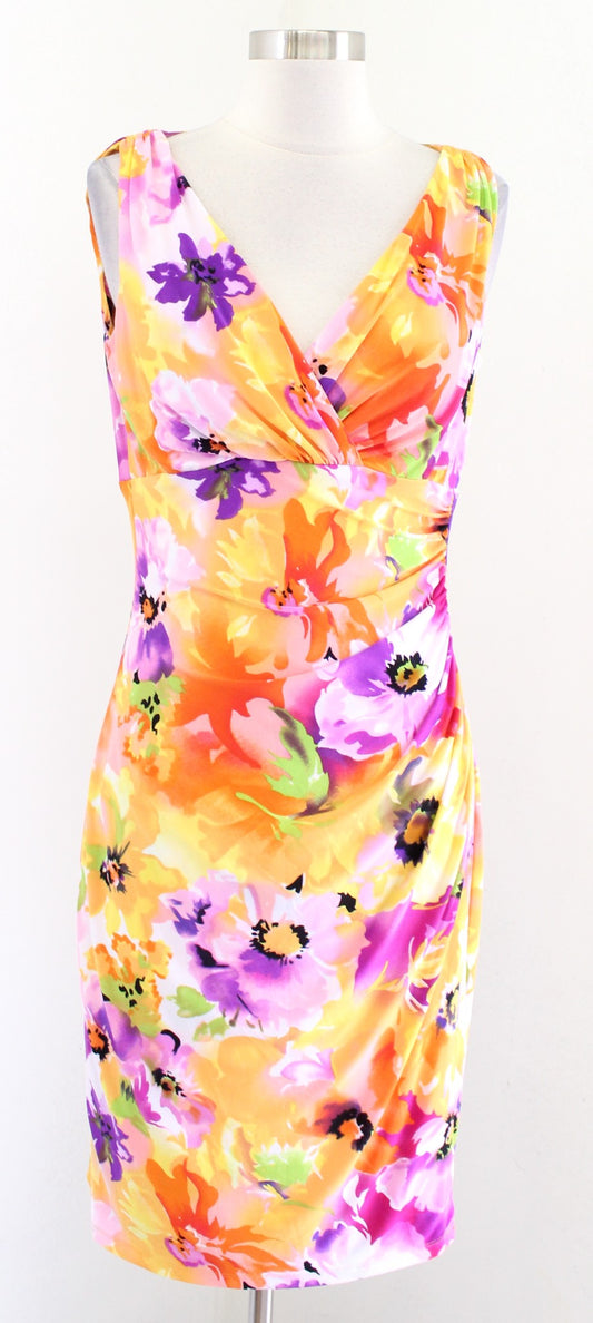 Lauren Ralph Lauren Colorful Floral Ruched Wiggle Sheath Dress Size 8 Yellow
