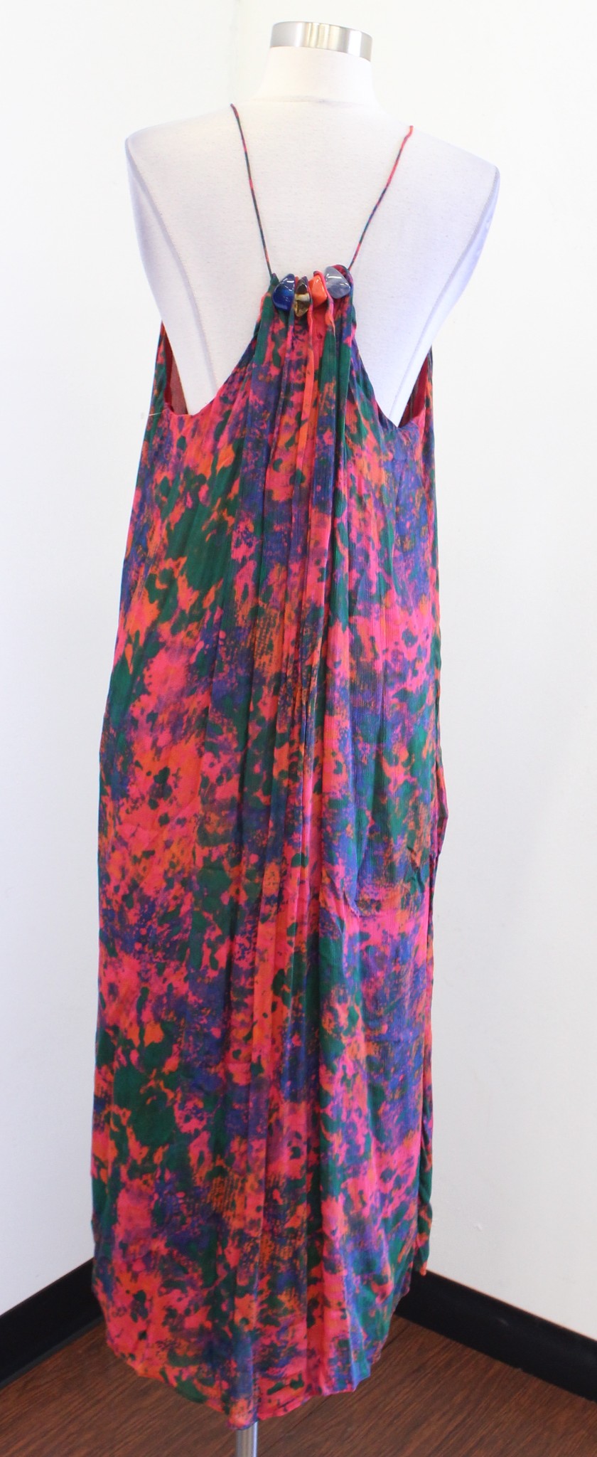 Zara Colorful Abstract Printed Beaded Neckline Halter Dress Size M Summer Boho