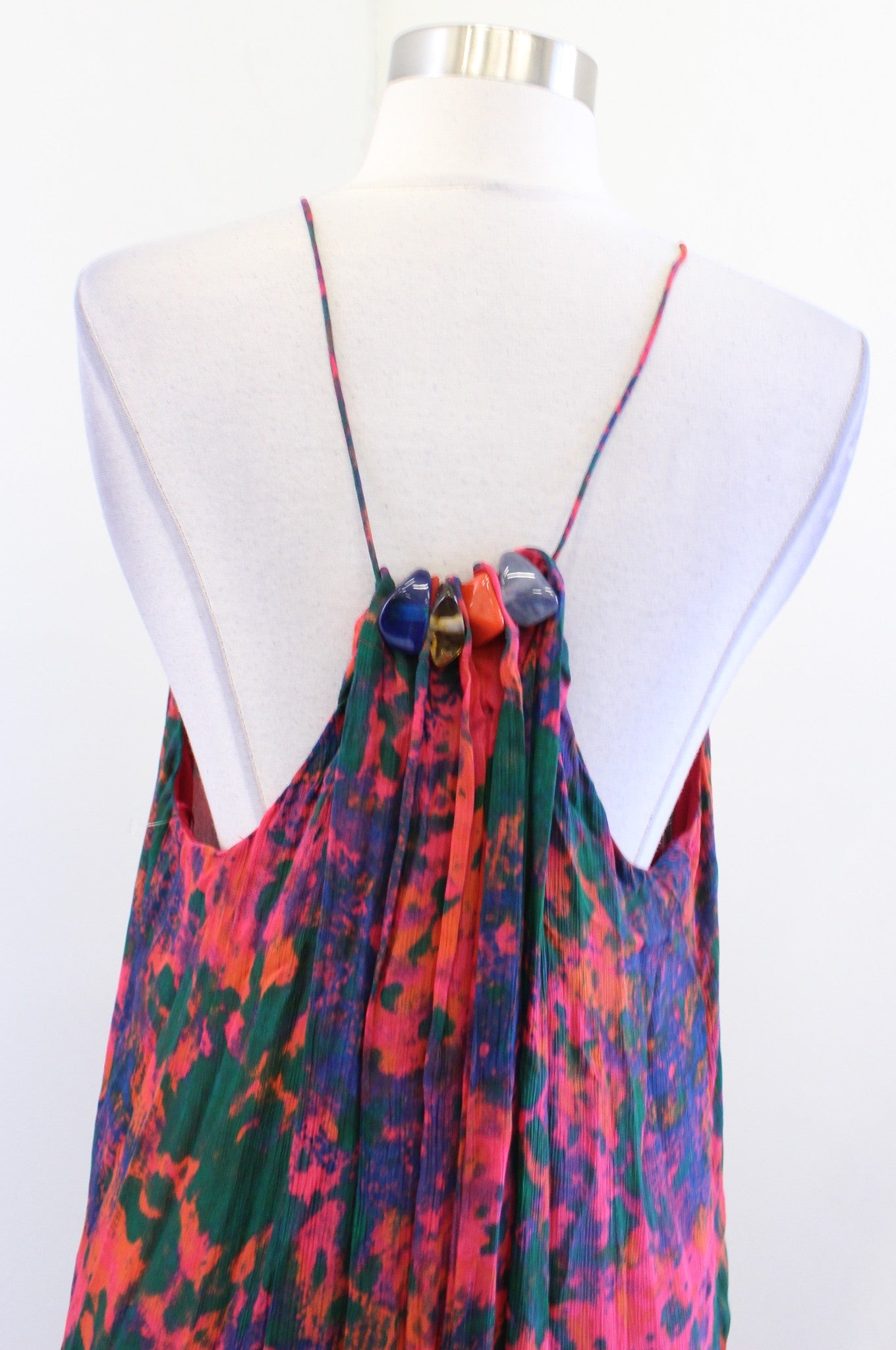 Zara Colorful Abstract Printed Beaded Neckline Halter Dress Size M Summer Boho