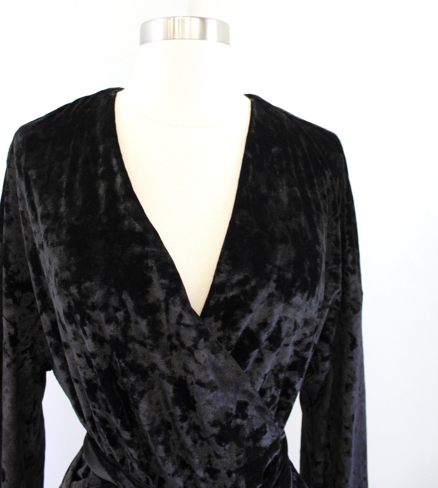 Zara Woman Black Crushed Velvet Fringe Trim Wrap Top Blouse Size S