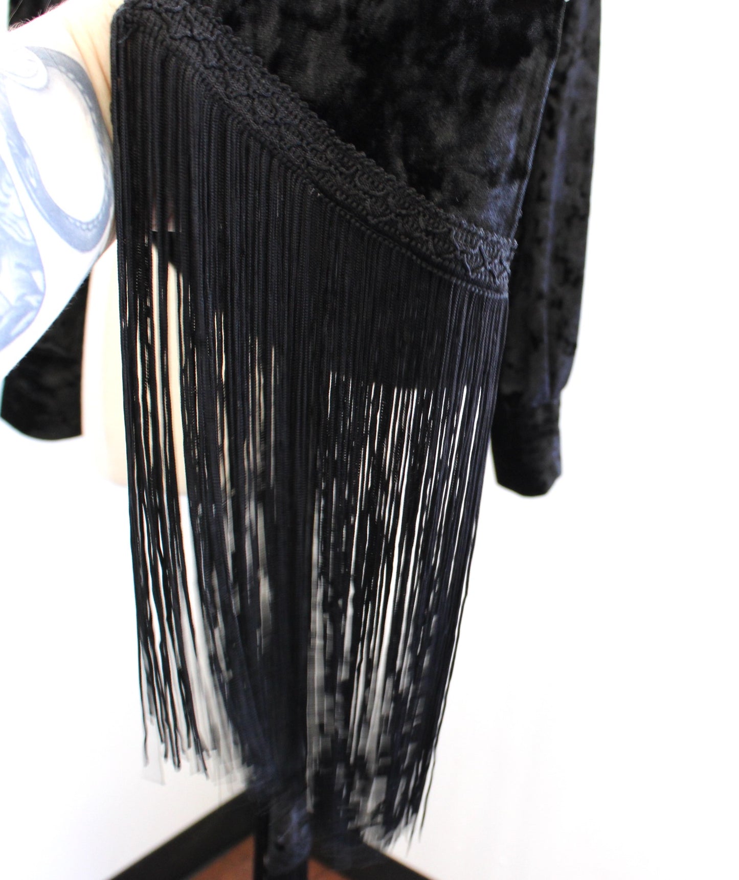 Zara Woman Black Crushed Velvet Fringe Trim Wrap Top Blouse Size S