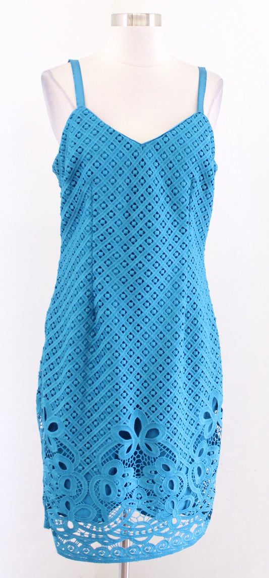 NWT White House Black Market Teal Blue Crochet Lace Slip Sheath Dress Size 10P