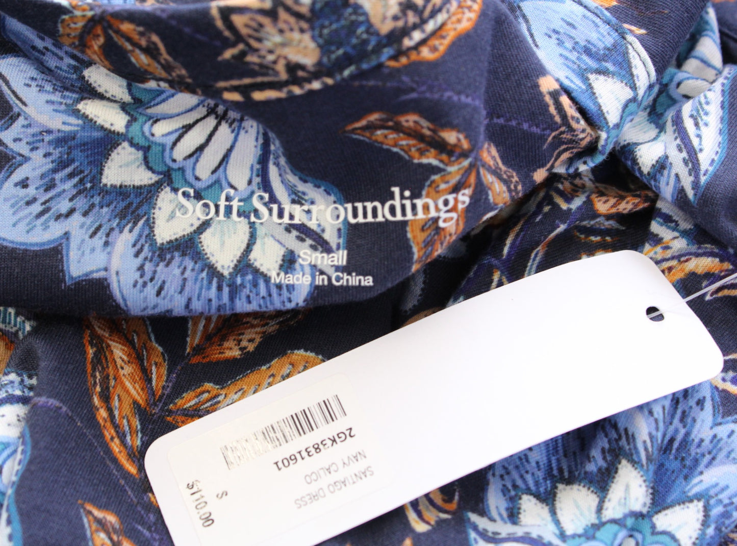 NWT $110 Soft Surroundings Navy Blue Calico Floral Santiago Maxi Dress Size S