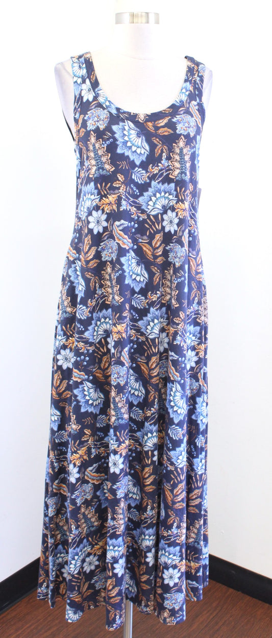 NWT $110 Soft Surroundings Navy Blue Calico Floral Santiago Maxi Dress Size S