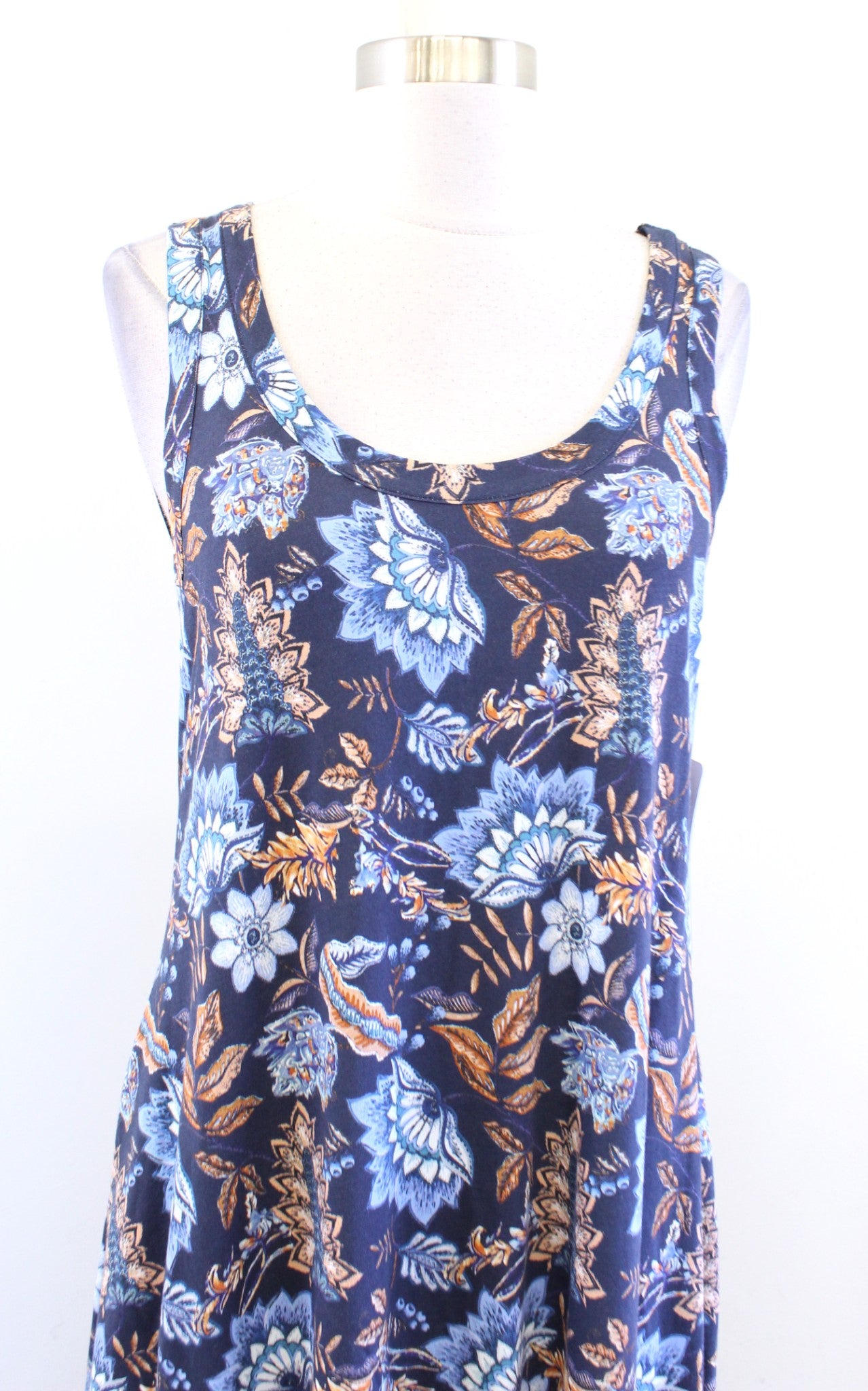 NWT $110 Soft Surroundings Navy Blue Calico Floral Santiago Maxi Dress Size S