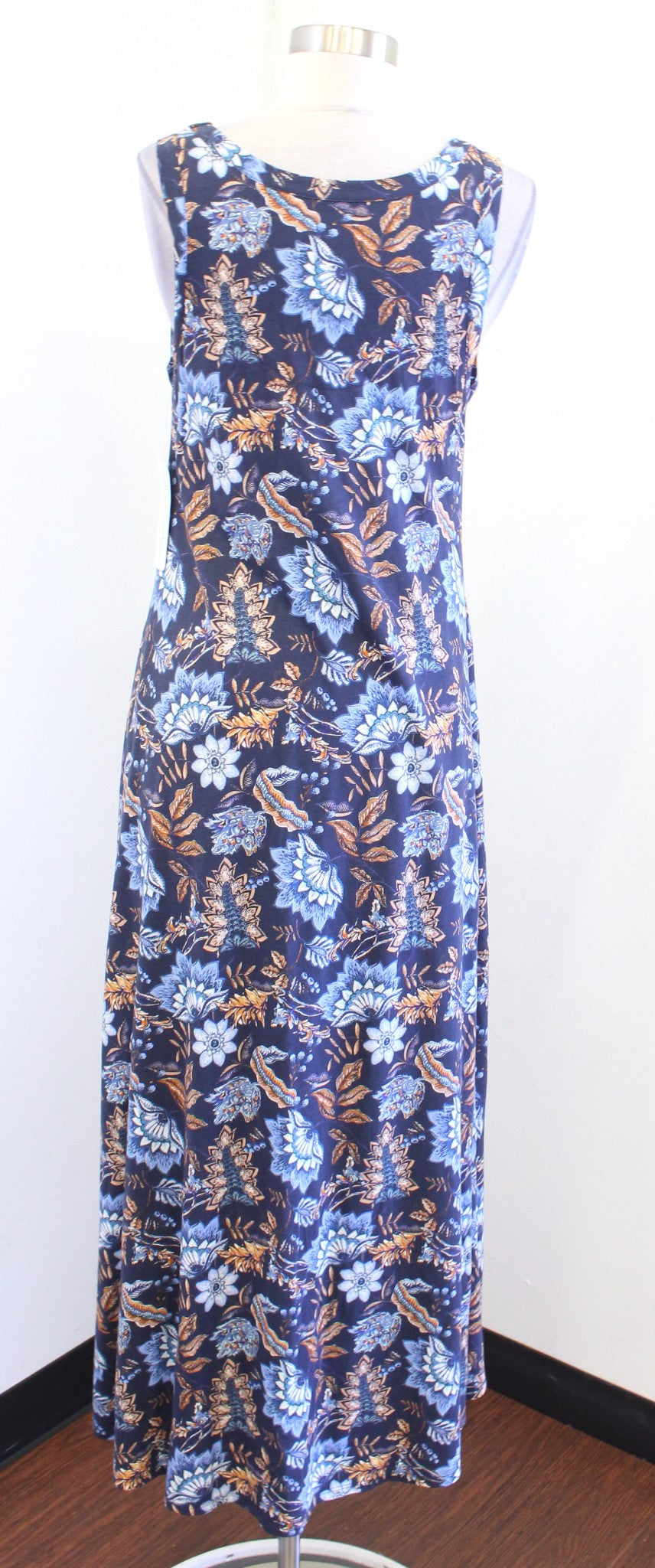 NWT $110 Soft Surroundings Navy Blue Calico Floral Santiago Maxi Dress Size S