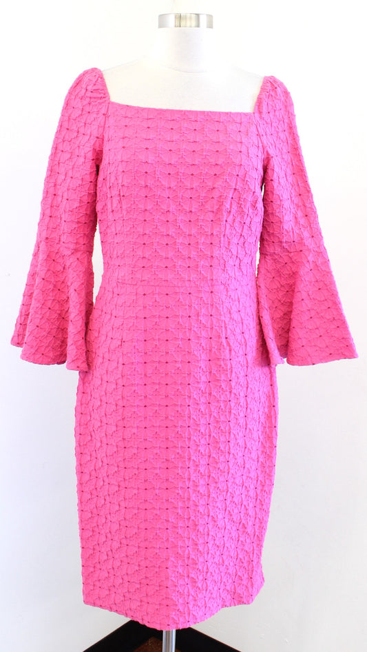 NWT Trina Turk Pink Floral Textured Bell Sleeve Square Neck Sheath Dress Size 6