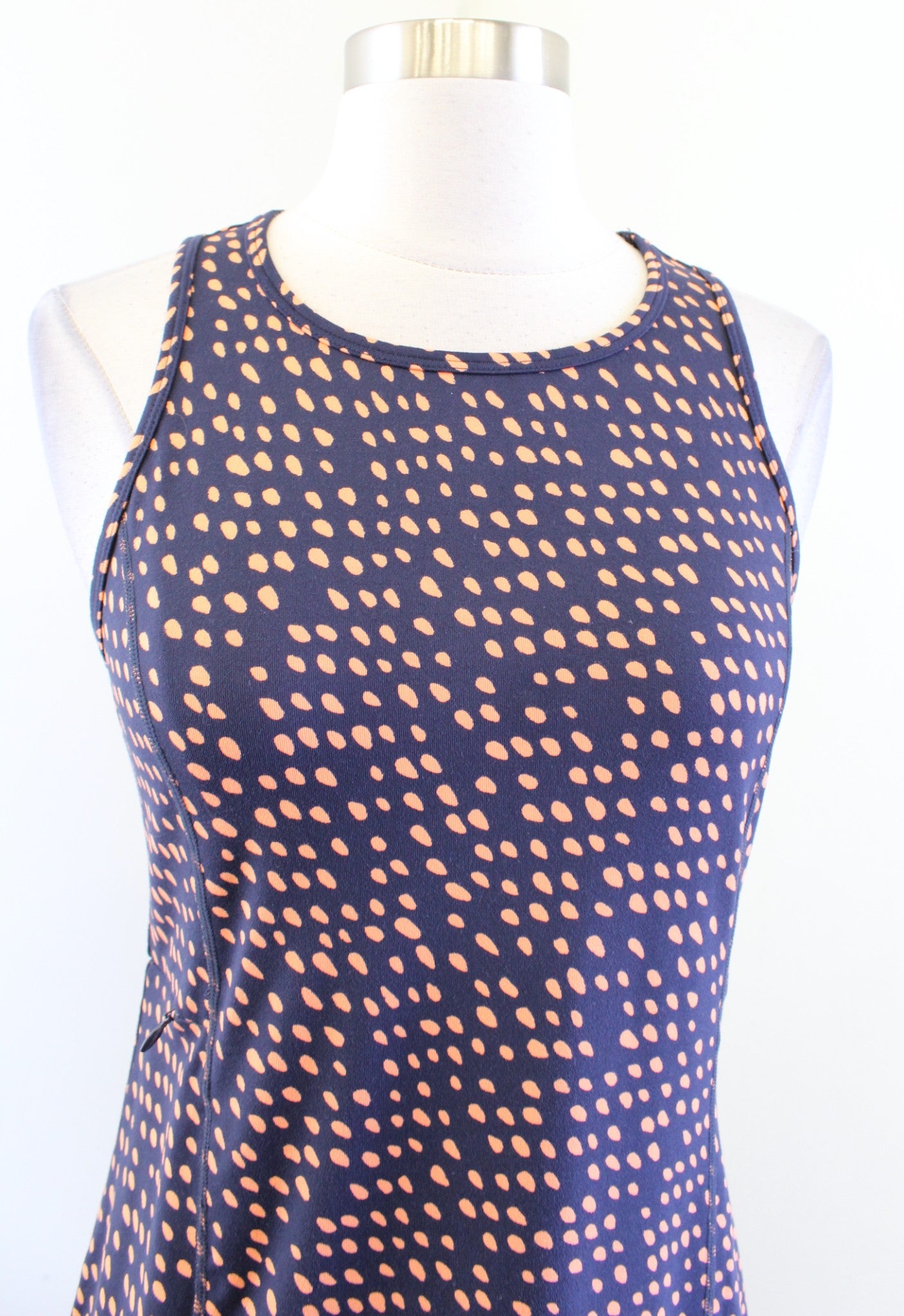 Title Nine Buttah Navy Blue Orange Alpha Dot Print Racerback Athletic Dress XS