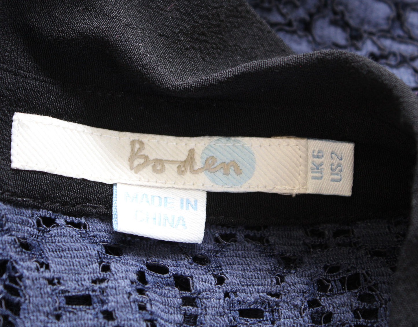 Boden Navy Blue Black Trimmed Sheer Lace Button Front Shirt Blouse Size US 2 Long sleeve
