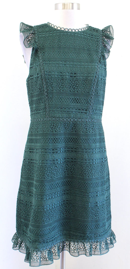 J Crew Womens Evergreen Green Cap Sleeve Ruffle Mixed Lace Sheath Dress Size 6