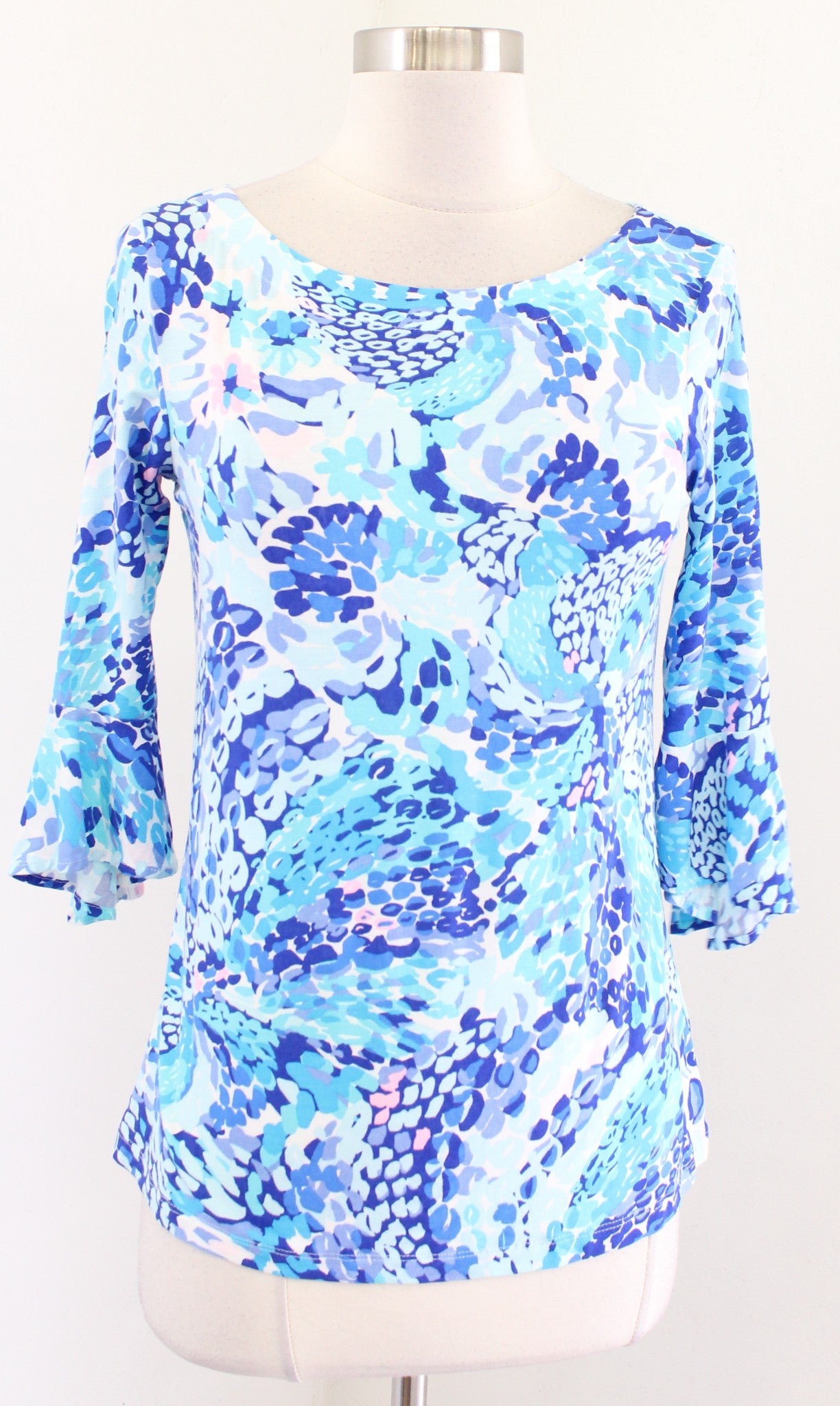 Lilly Pulitzer Fontaine Top Wave After Wave Size XXS 2XS Blue Tee Blouse