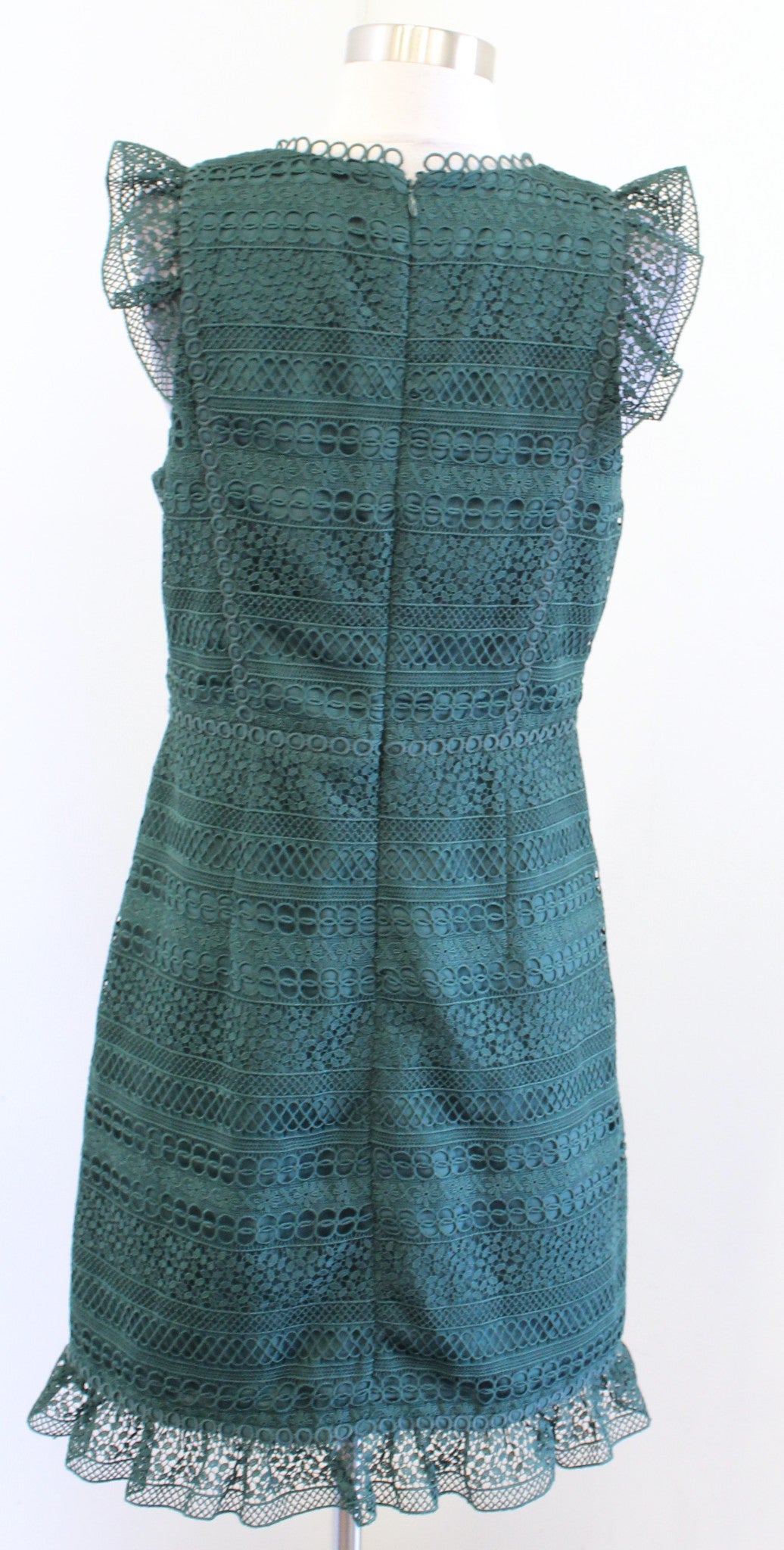 J Crew Womens Evergreen Green Cap Sleeve Ruffle Mixed Lace Sheath Dress Size 6