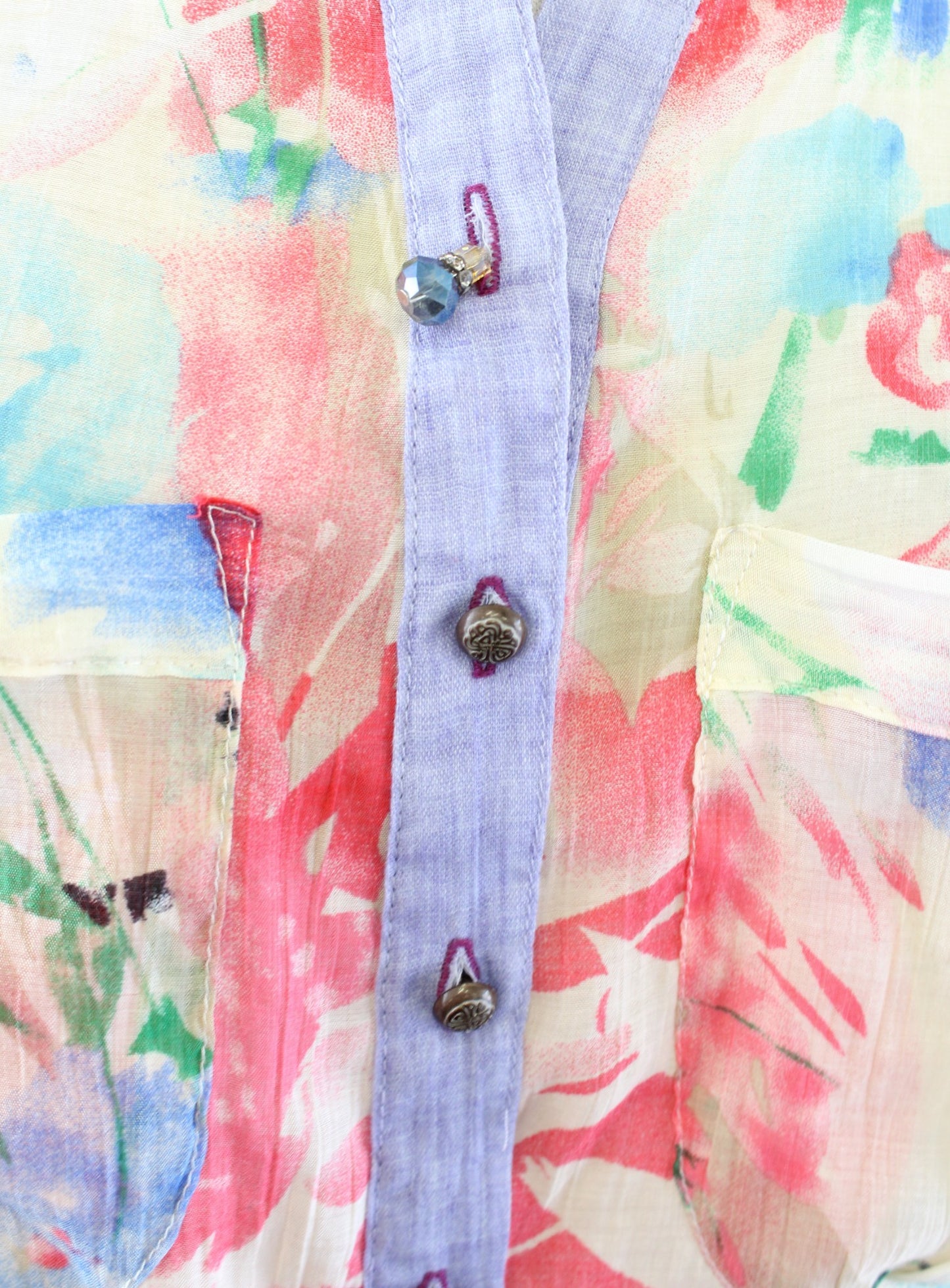 Aratta Silent Journey Floral Plaid Color Block Tank Top Blouse Size S Cream