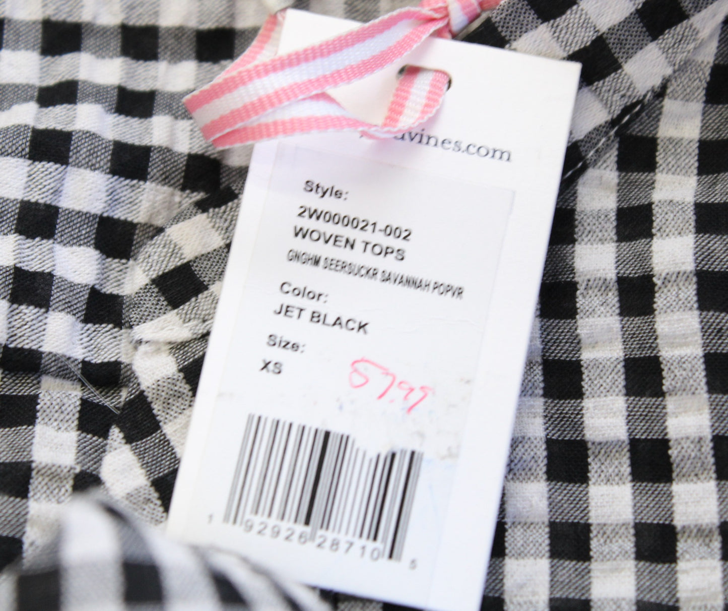 NWT Vineyard Vines Black White Seersucker Gingham Plaid Popover Top Blouse Sz XS
