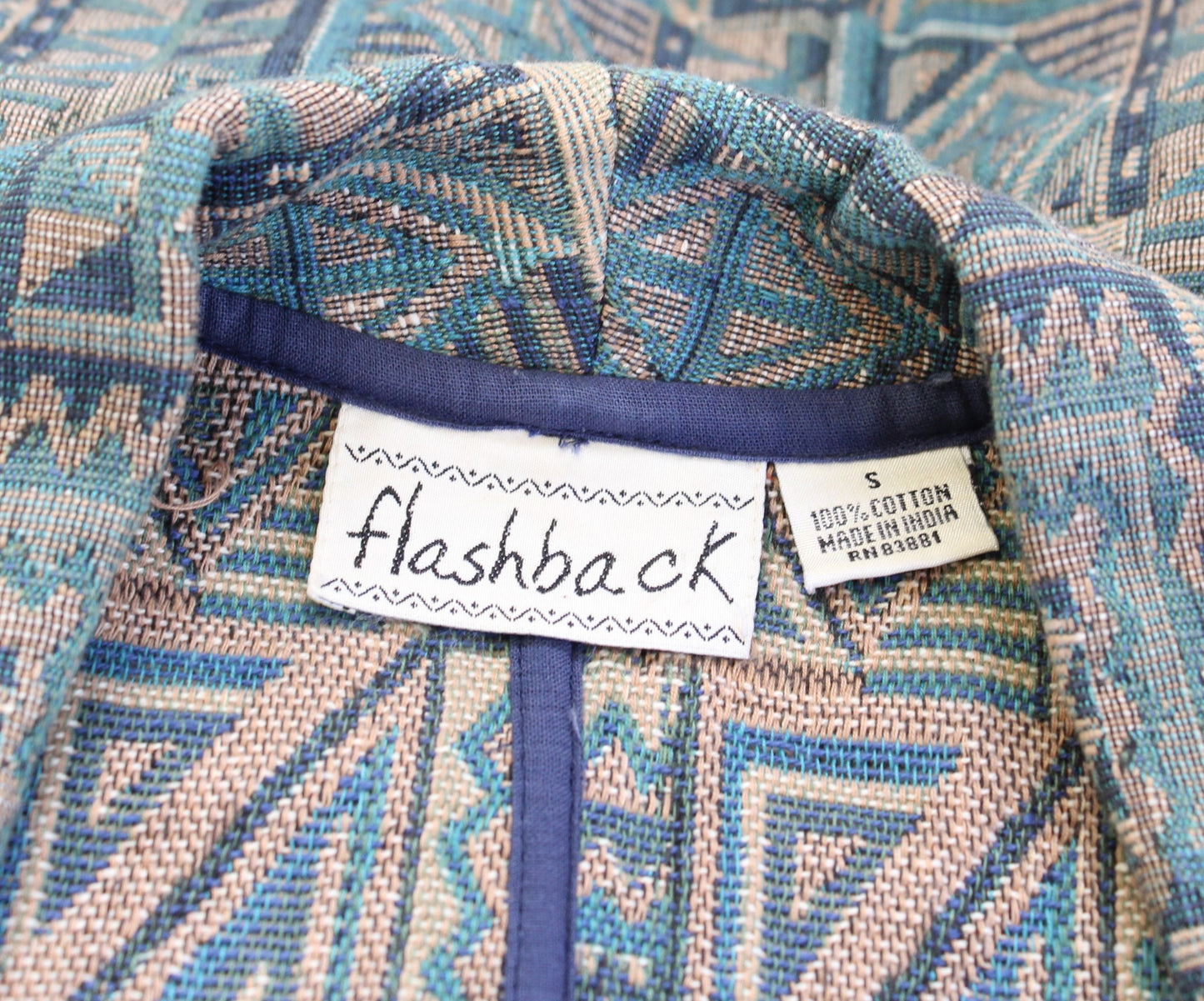 Vtg Flashback Teal Green Southwestern Geometric Cropped Tapestry Jacket Boho S