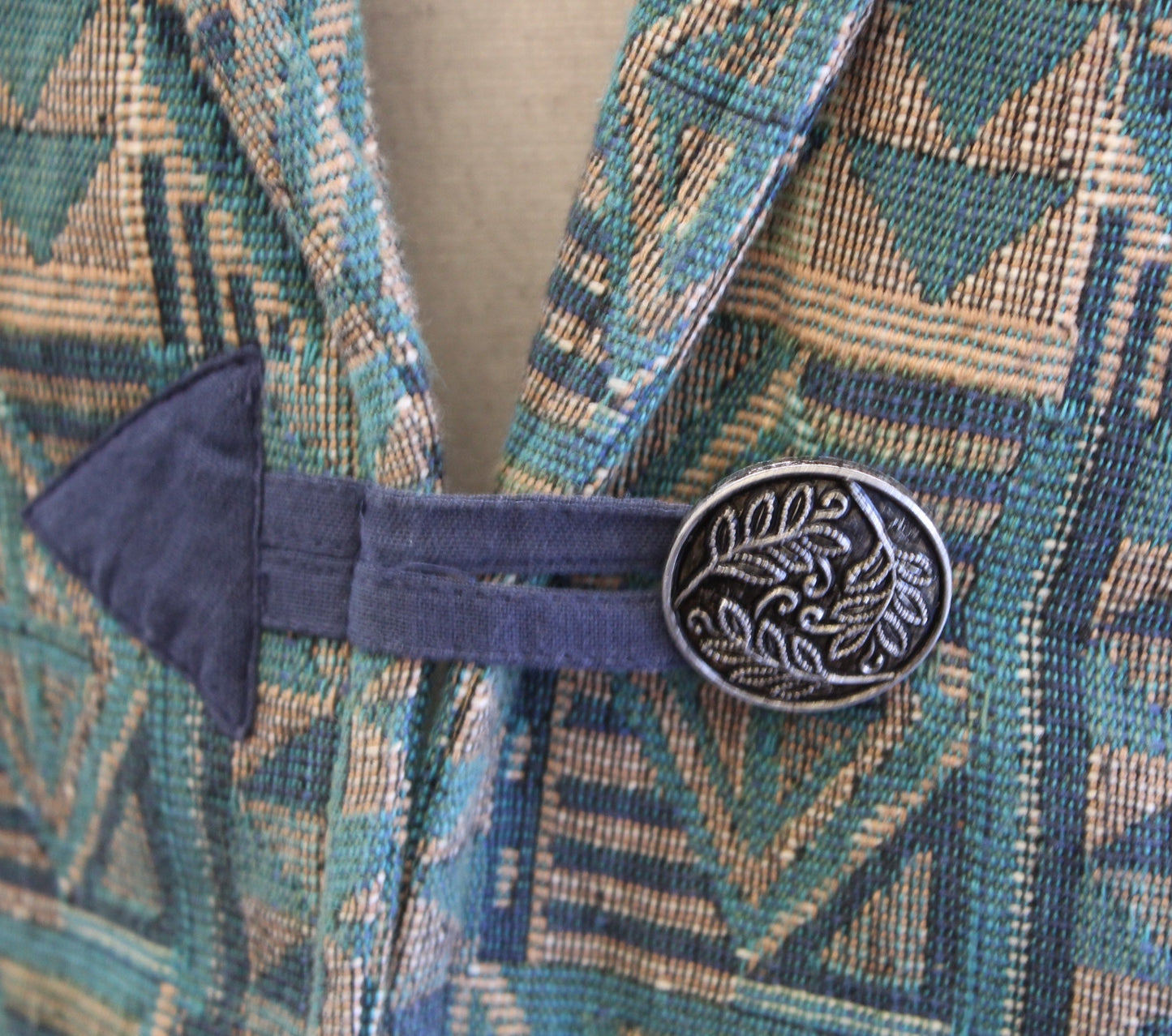 Vtg Flashback Teal Green Southwestern Geometric Cropped Tapestry Jacket Boho S