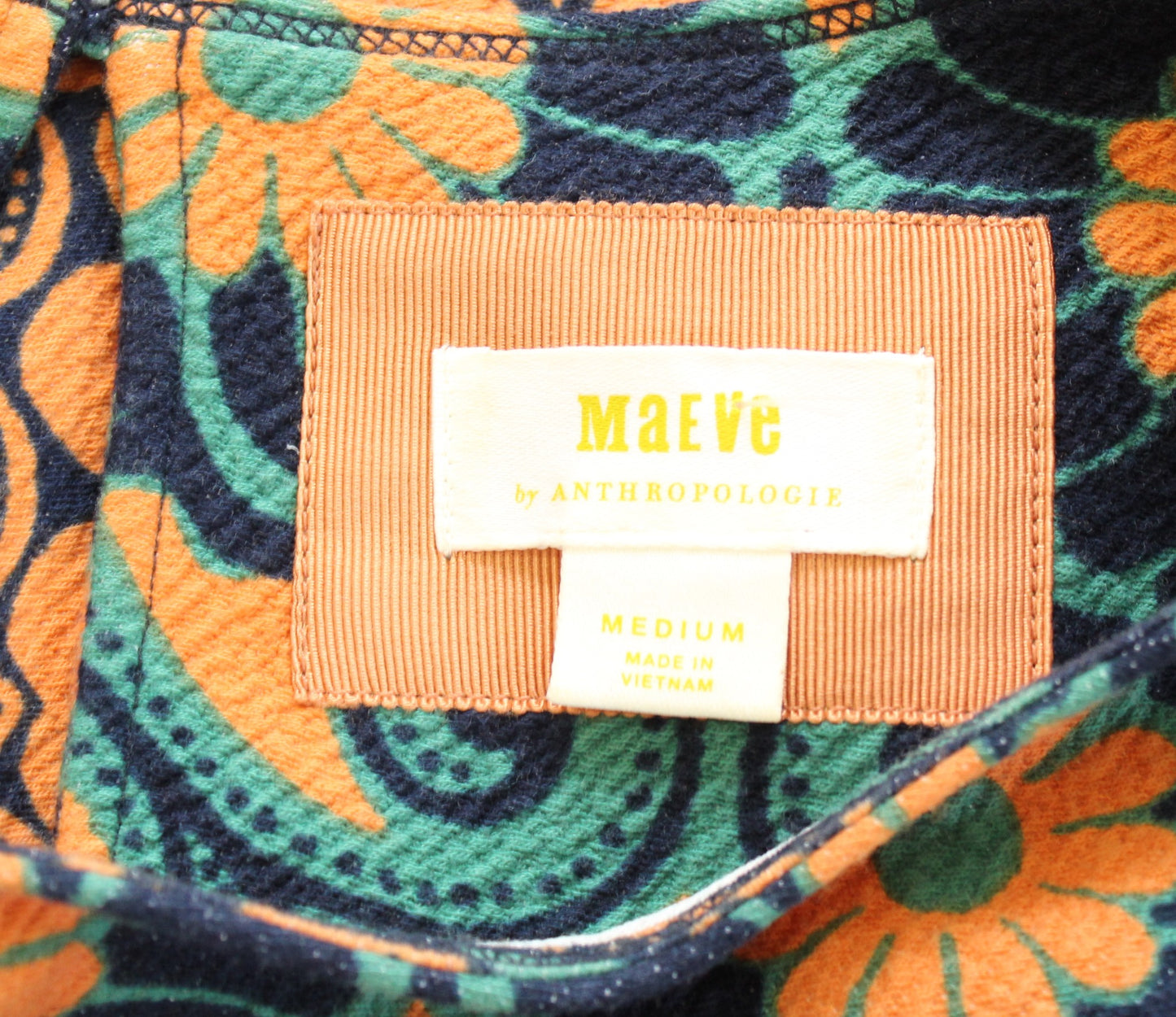 Maeve Anthropologie Retro Floral Mini Shift Dress Size M Orange Green Mod
