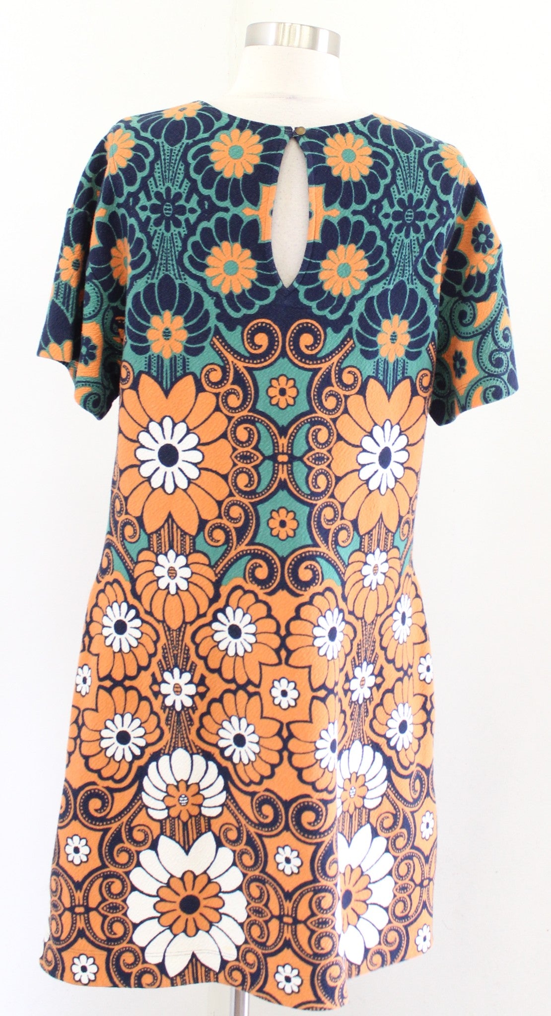 Maeve Anthropologie Retro Floral Mini Shift Dress Size M Orange Green Mod