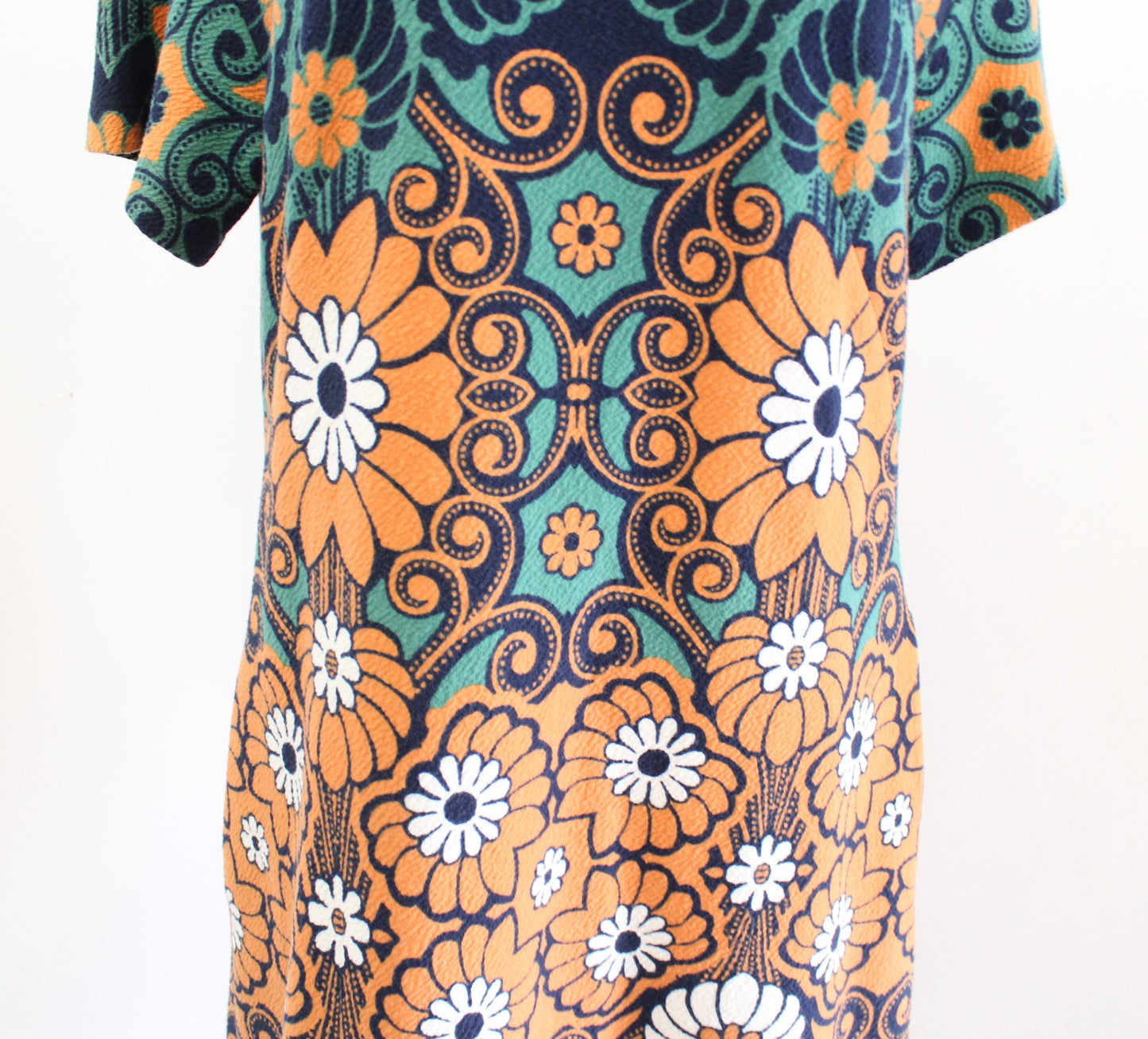 Maeve Anthropologie Retro Floral Mini Shift Dress Size M Orange Green Mod