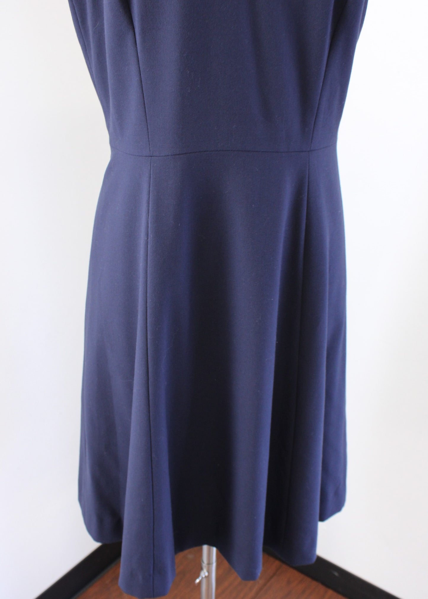 Tahari ASL Levine Navy Blue Choker Collar Fit and Flare Dress Cap Sleeve Size 8