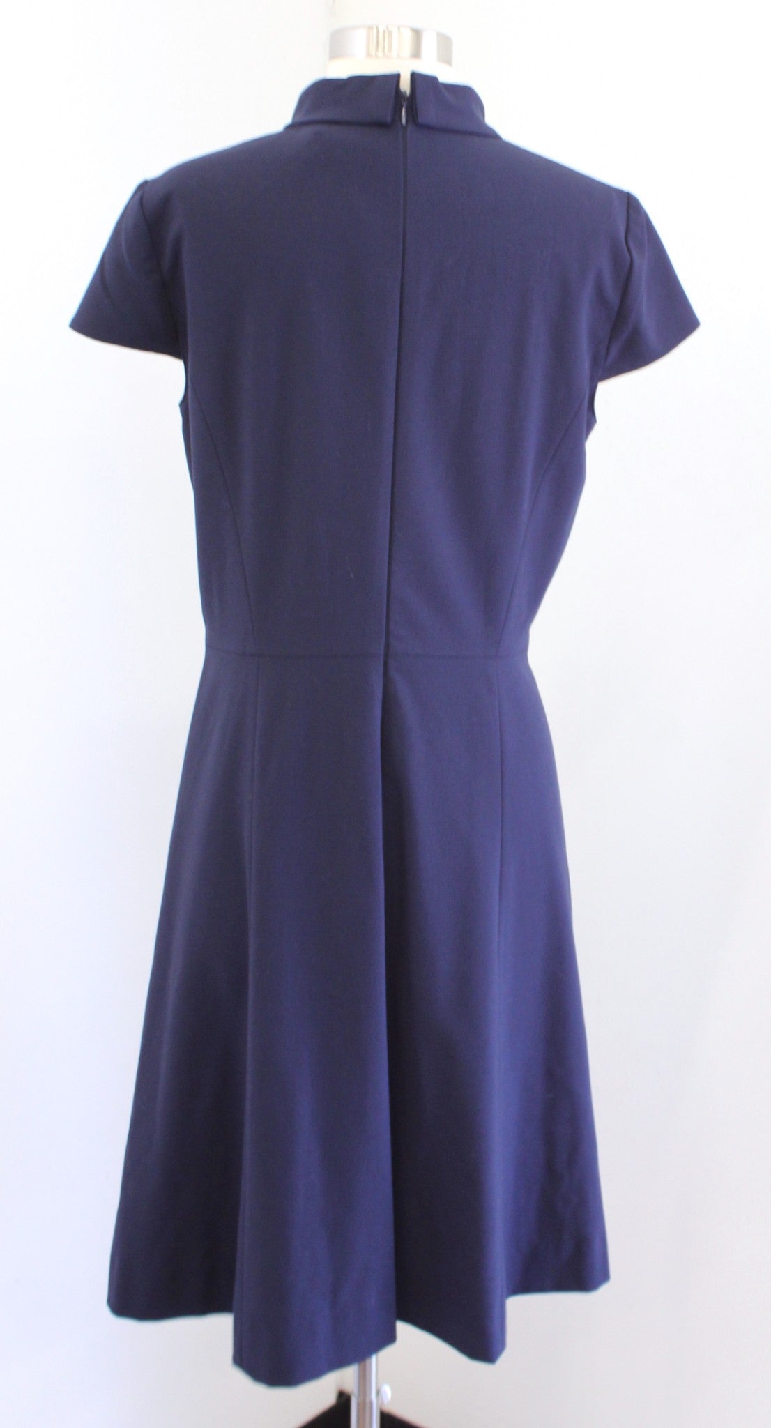 Tahari ASL Levine Navy Blue Choker Collar Fit and Flare Dress Cap Sleeve Size 8