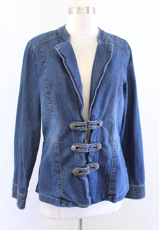 Soft Surroundings Denim Braided Kimono Style Trim Jacket Size M Unique Artsy