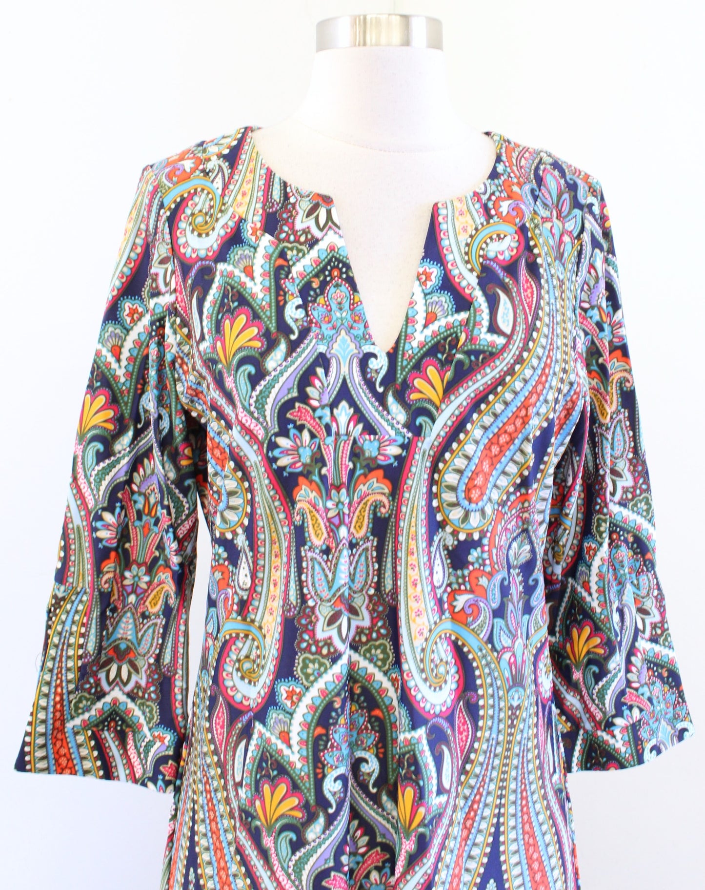 Jude Connally Navy Blue Multi Color Paisley Print Jude Cloth Tunic Dress Size M