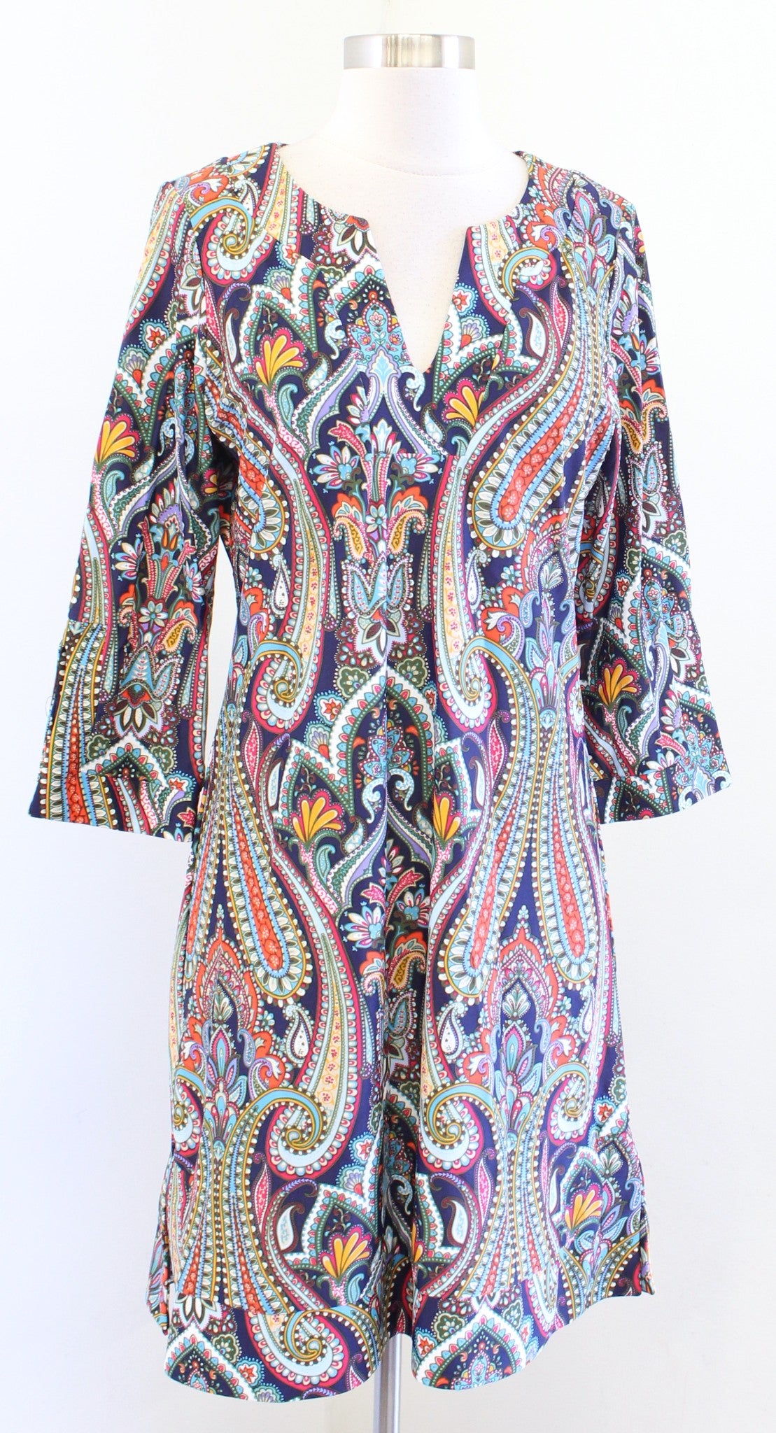 Jude Connally Navy Blue Multi Color Paisley Print Jude Cloth Tunic Dress Size M