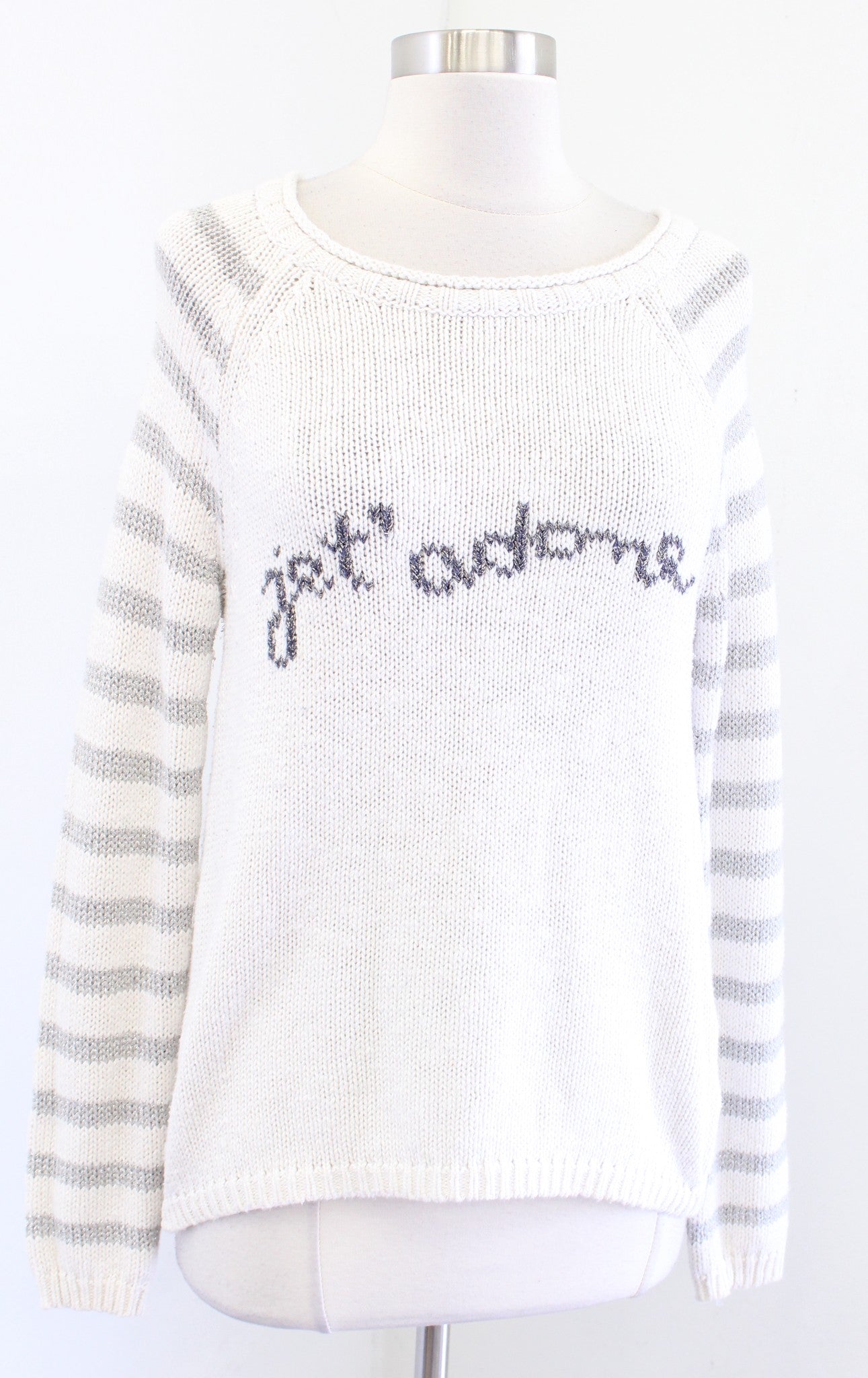 Moth Anthropologie Jet Adore Metallic Striped Pullover Sweater Size M White Gray