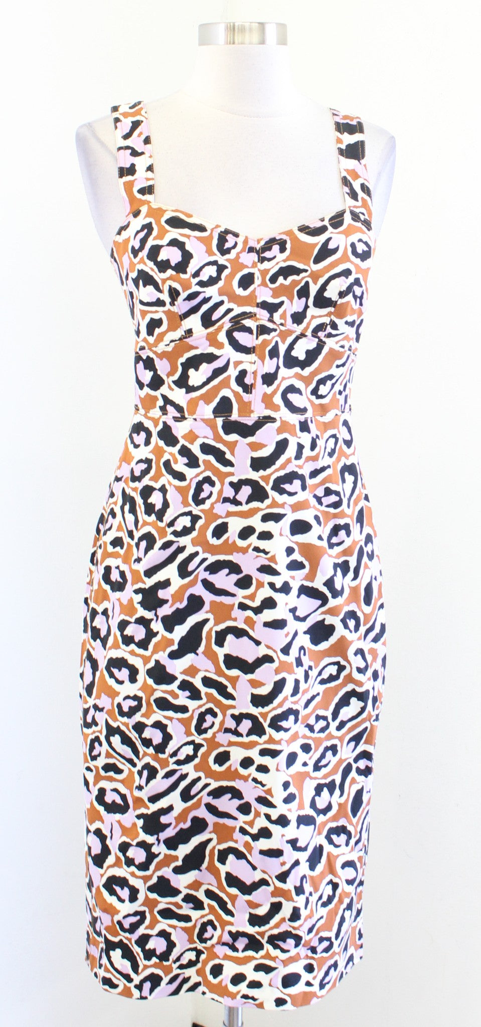 NWT J Crew Leopard Print Contrast Stitched Sheath Dress in Stretch Faille Size 2