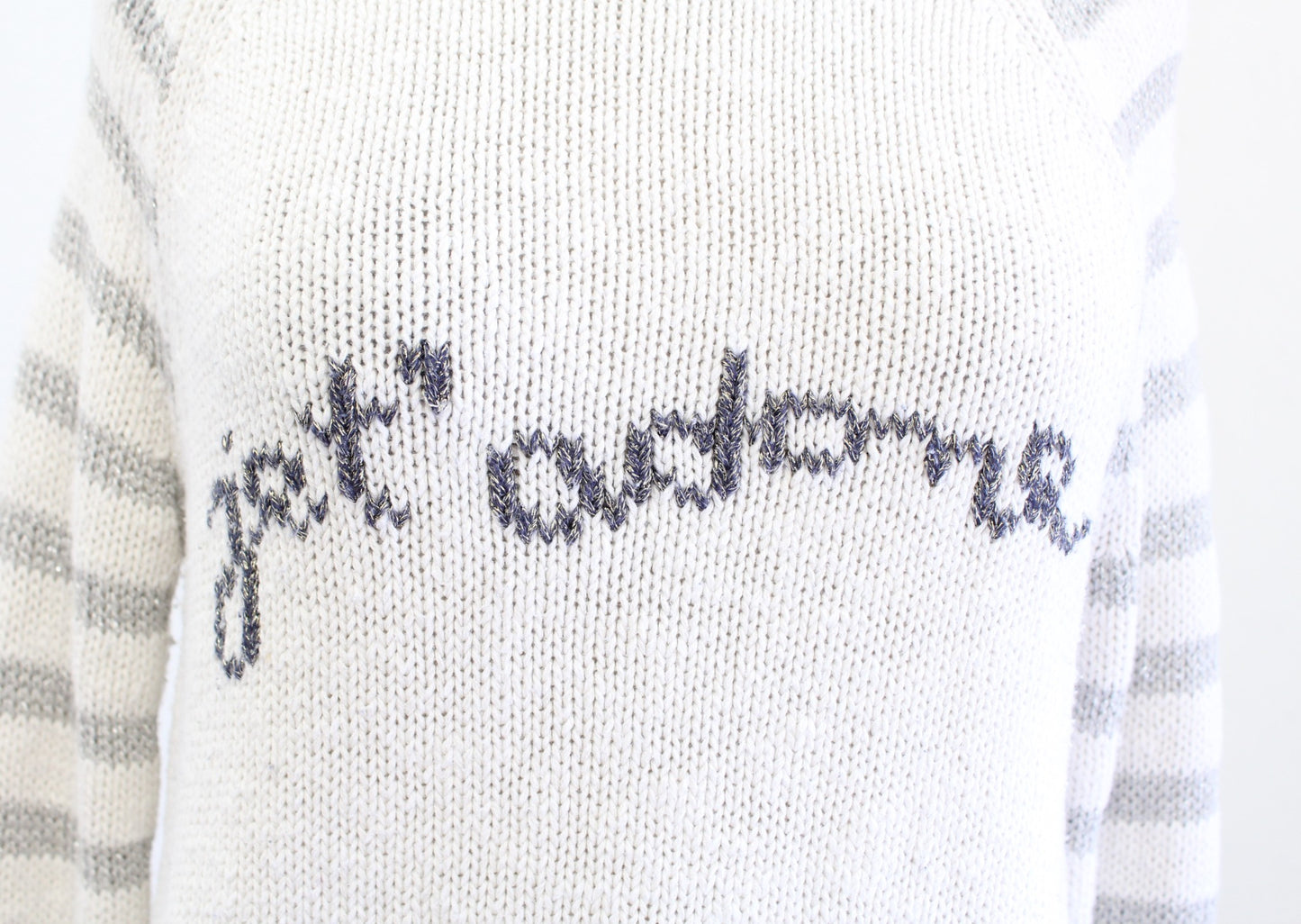 Moth Anthropologie Jet Adore Metallic Striped Pullover Sweater Size M White Gray