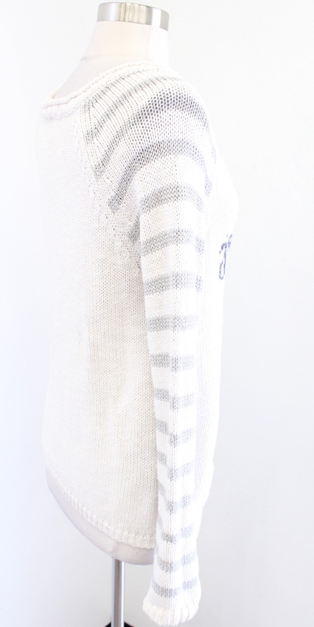 Moth Anthropologie Jet Adore Metallic Striped Pullover Sweater Size M White Gray