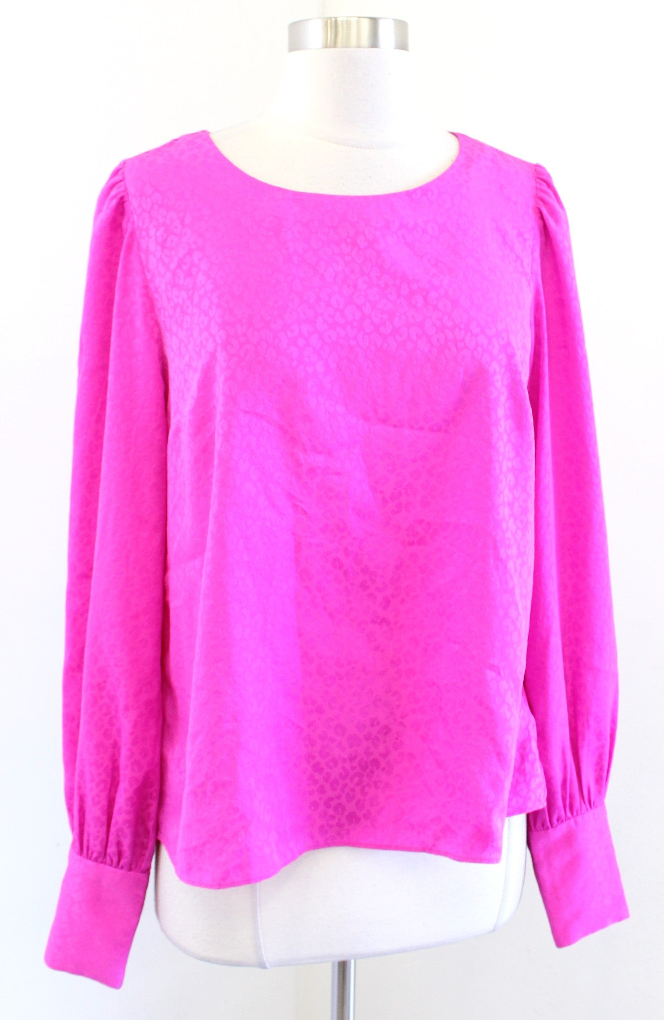 Lilly Pulitzer Lambert Leopard Jacquard Elderberry Pink Blouse Top Size S Long Sleeve