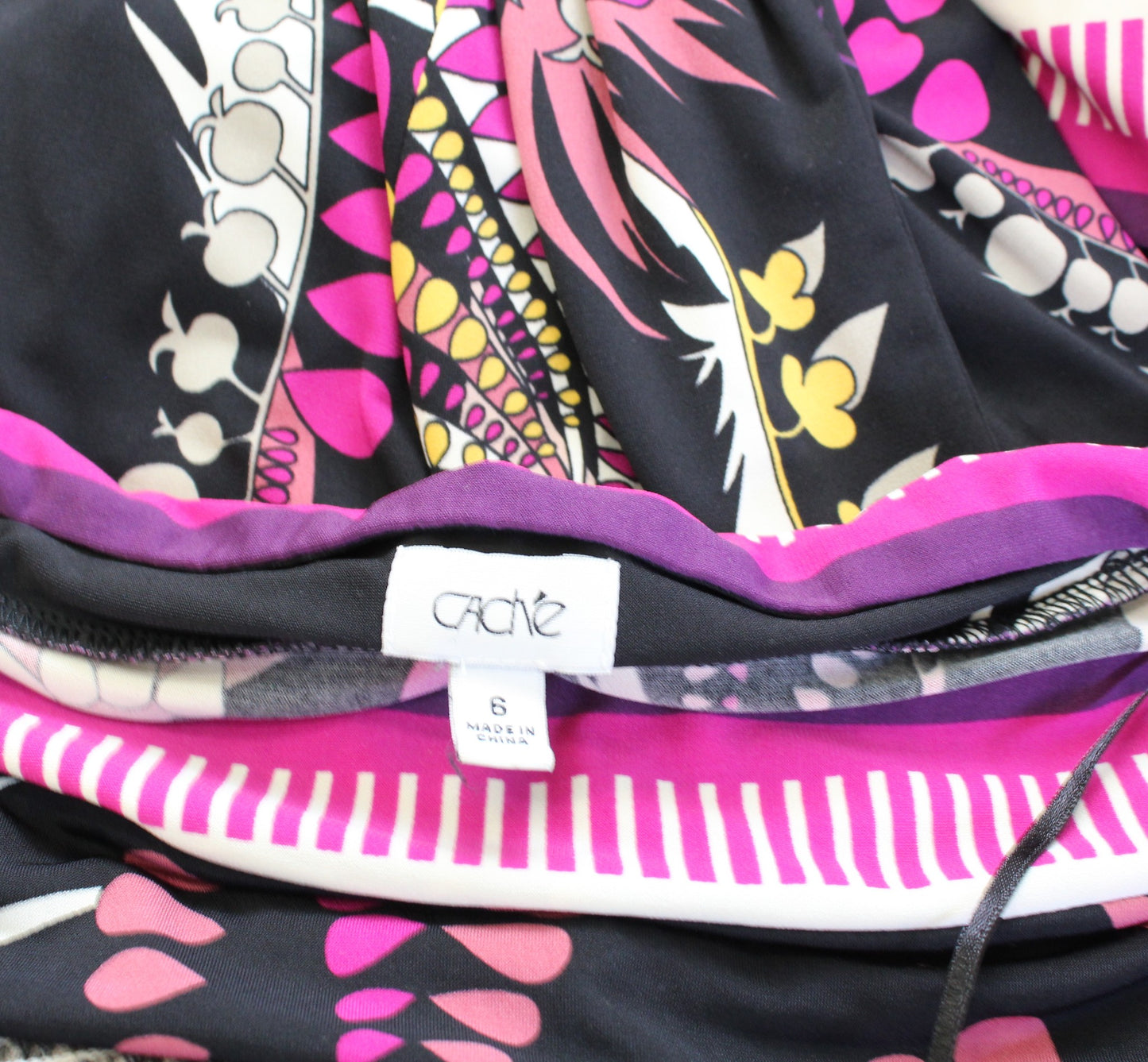 Cache Black Pink Floral Print 3/4 Sleeve Jersey Shift Dress Size 6 Boat Neck