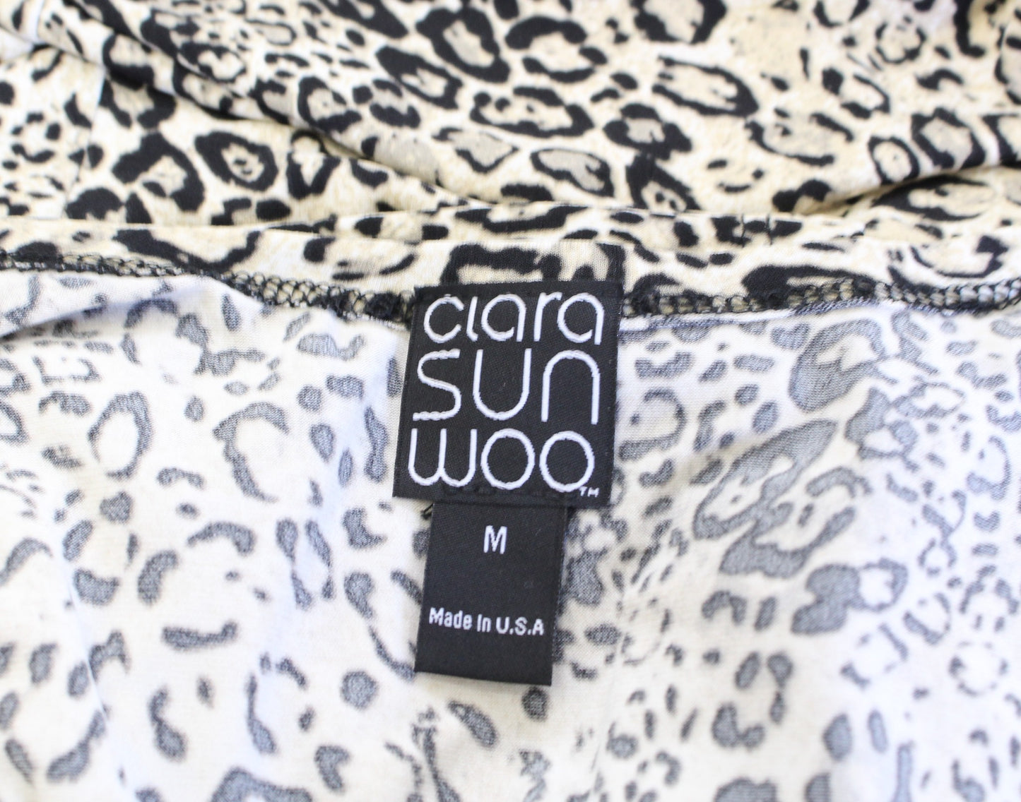 Clara Sun Woo Leopard Print Wrap Front Bodice Jersey Dress Size M Beige Black
