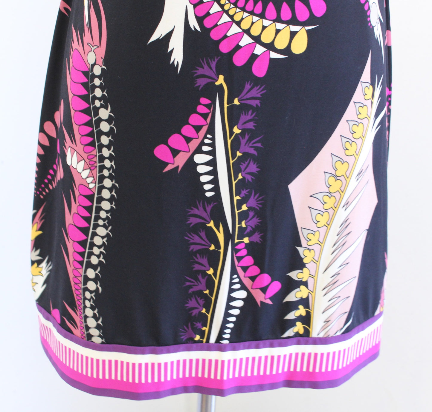 Cache Black Pink Floral Print 3/4 Sleeve Jersey Shift Dress Size 6 Boat Neck
