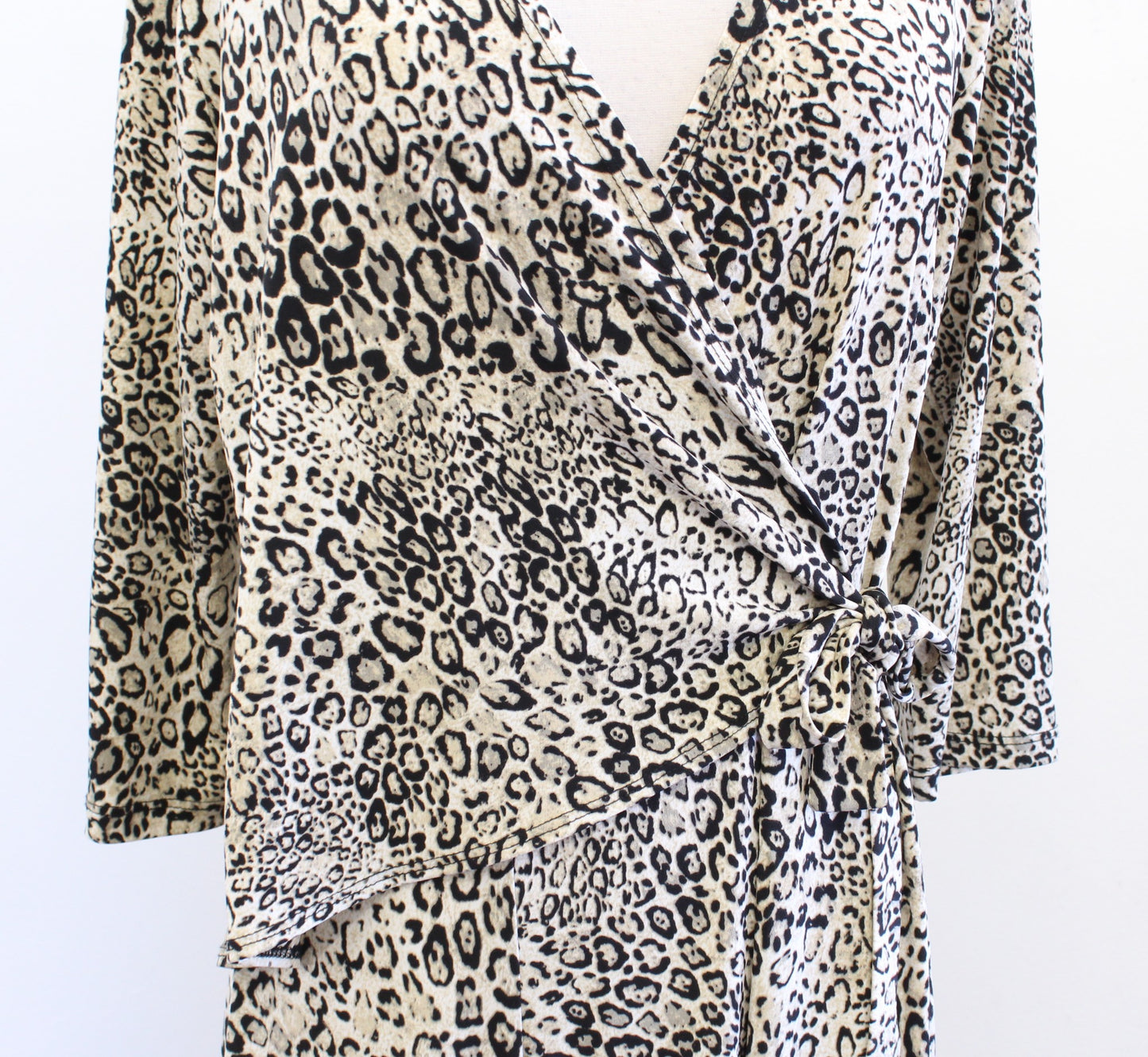 Clara Sun Woo Leopard Print Wrap Front Bodice Jersey Dress Size M Beige Black