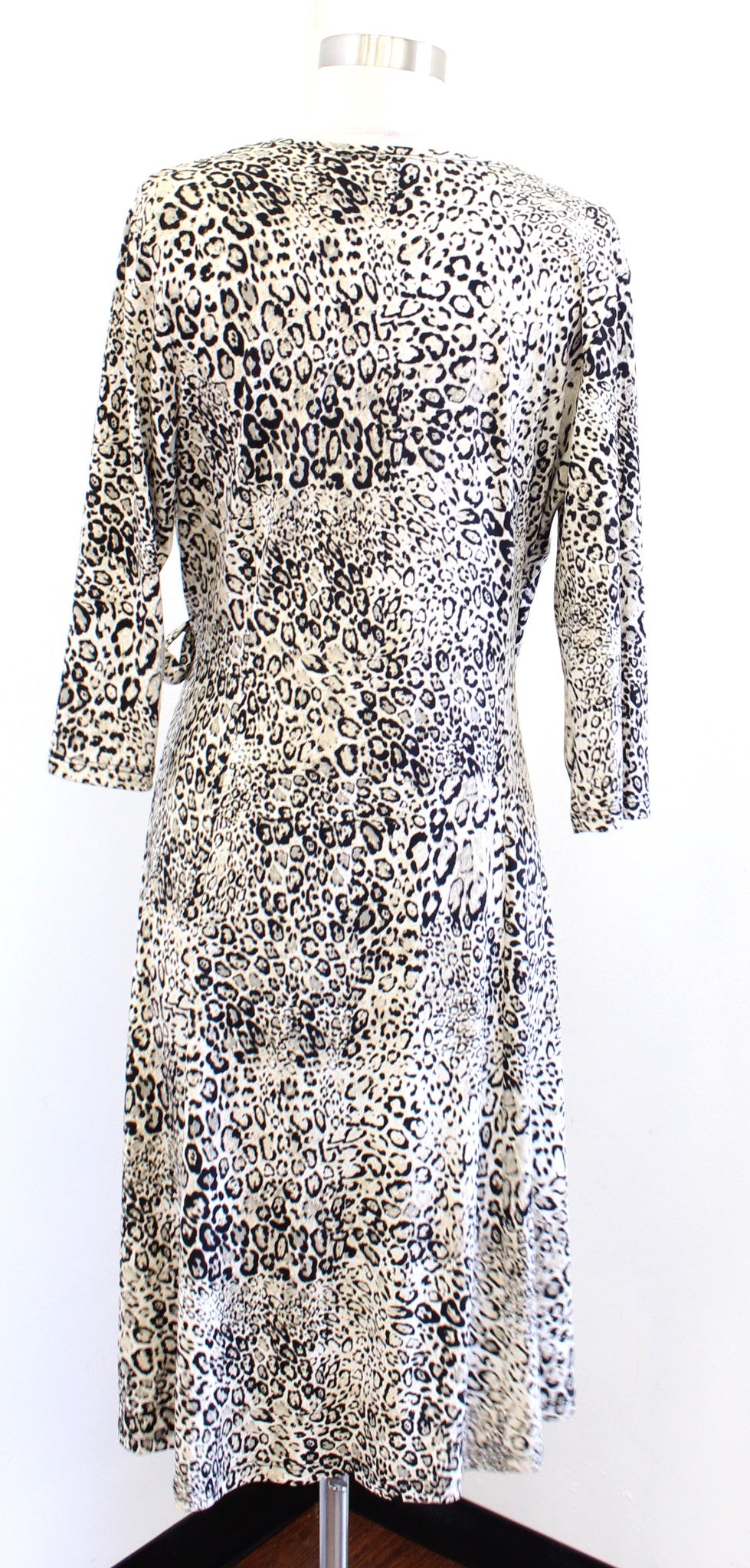 Clara Sun Woo Leopard Print Wrap Front Bodice Jersey Dress Size M Beige Black