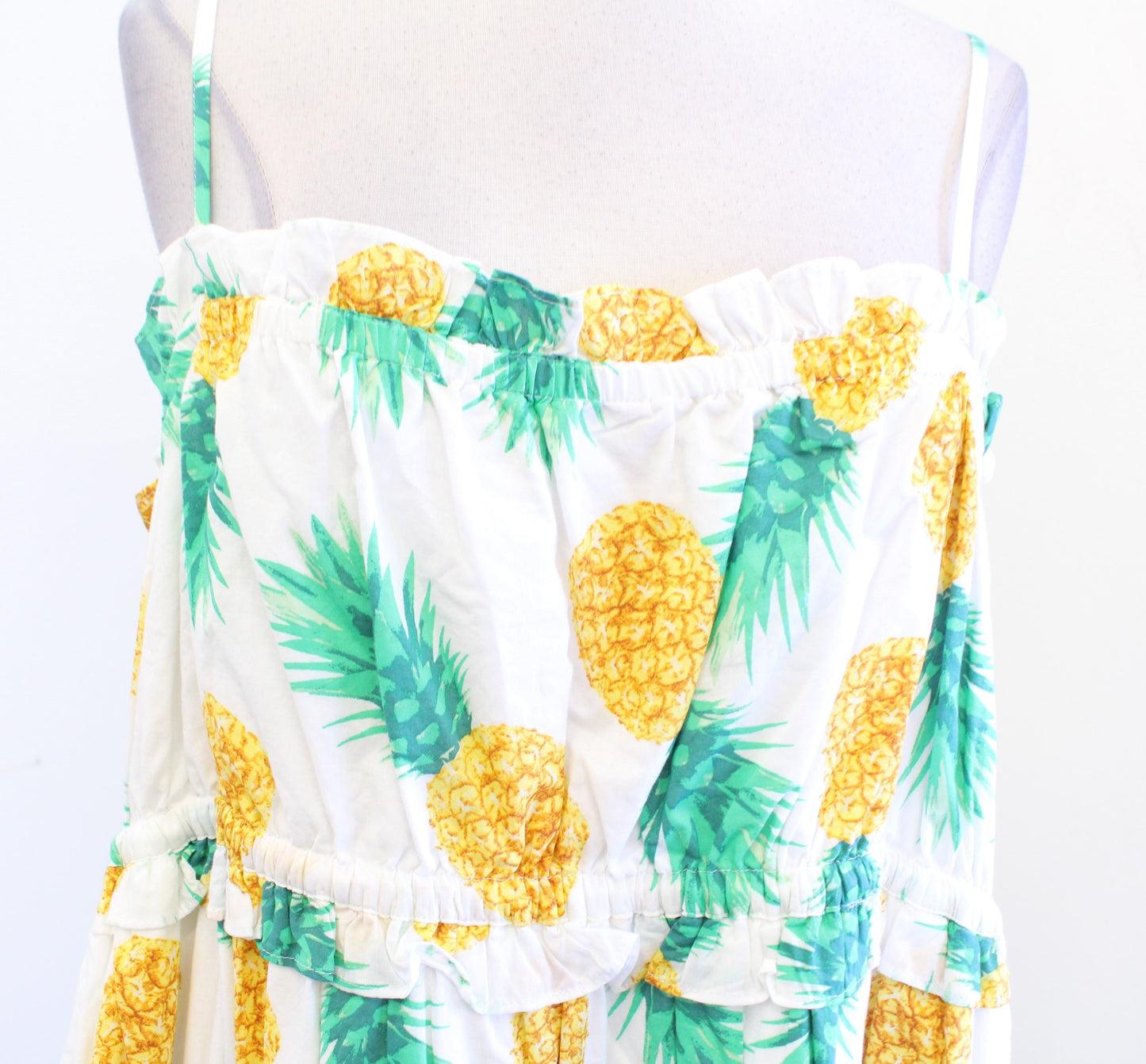 NWT J Crew Pineapple Print Square Neck Ruffle Maxi Dress Size 14 Summer Beach