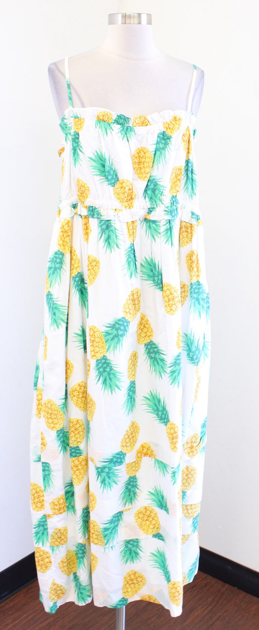 NWT J Crew Pineapple Print Square Neck Ruffle Maxi Dress Size 14 Summer Beach