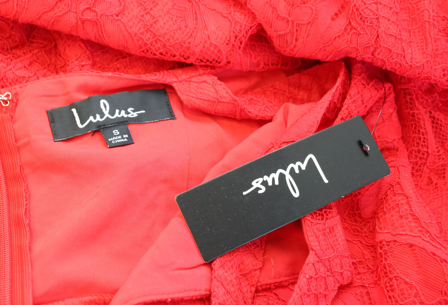 NWT Lulus Meg Red Lace Tulip Hem Cocktail Party Dress Size S V Neck Hi Lo