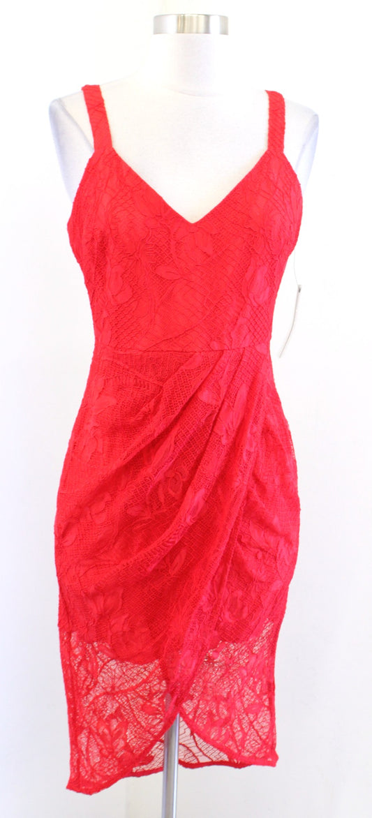 NWT Lulus Meg Red Lace Tulip Hem Cocktail Party Dress Size S V Neck Hi Lo