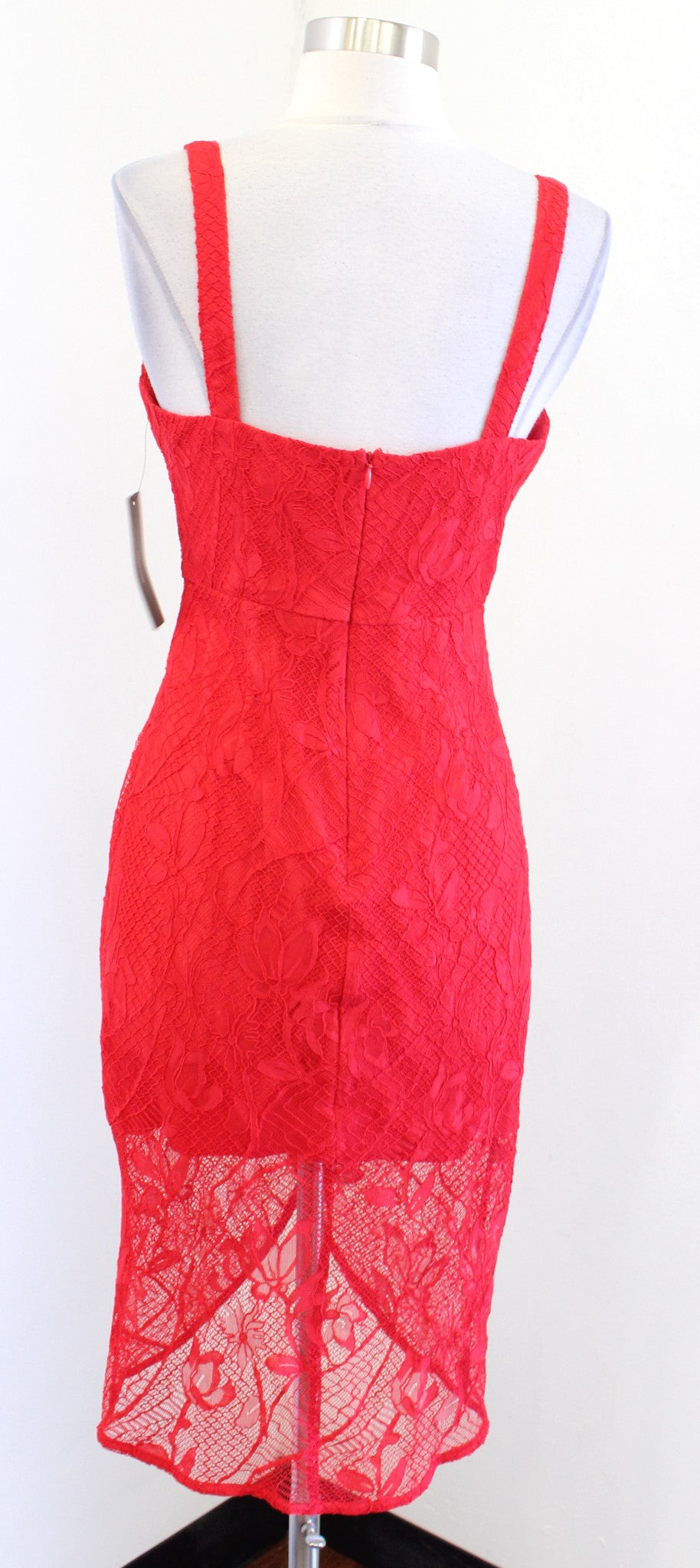 NWT Lulus Meg Red Lace Tulip Hem Cocktail Party Dress Size S V Neck Hi Lo