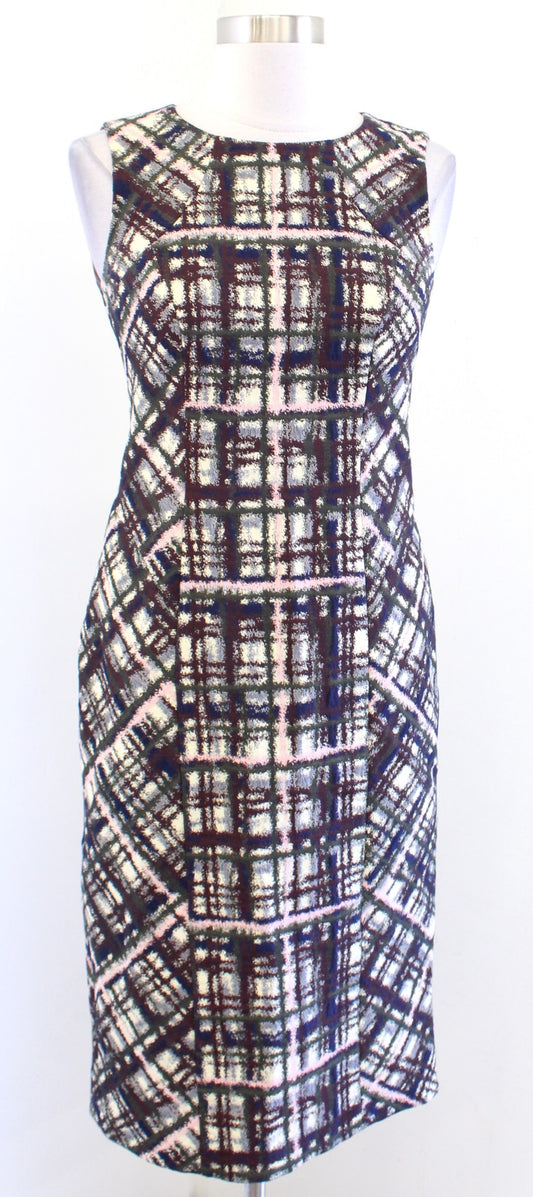 Brooks Brothers Abstract Plaid Printed Sheath Dress Size 0 Maroon Beige Career