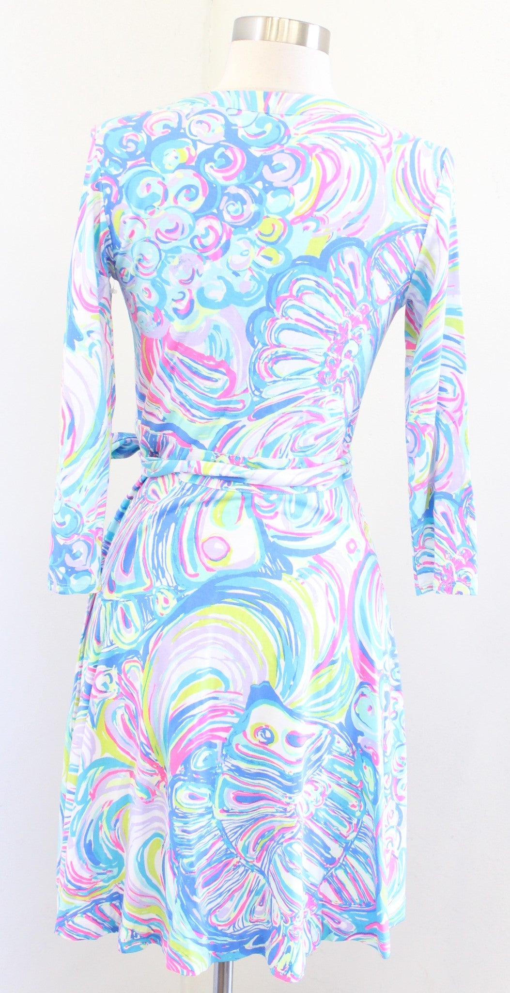 Lilly Pulitzer Emilia Wrap Dress Gillty Pleasure Colorful Print Size XS Blue