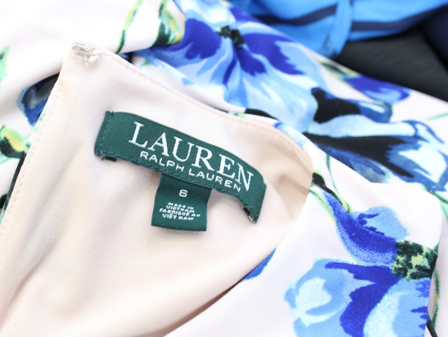 Lauren Ralph Lauren Blush Pale Pink Blue Floral Jersey Shift Swing Dress Size 6