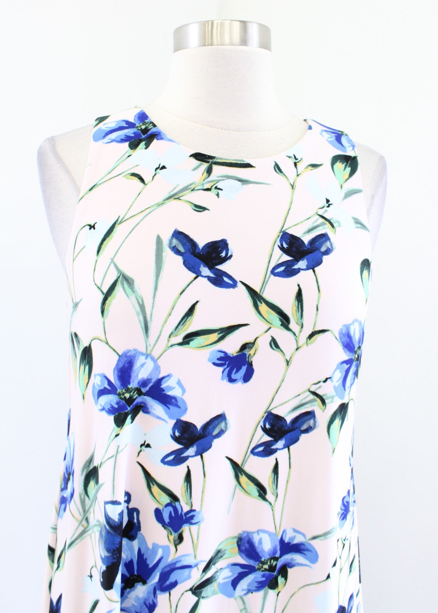 Lauren Ralph Lauren Blush Pale Pink Blue Floral Jersey Shift Swing Dress Size 6