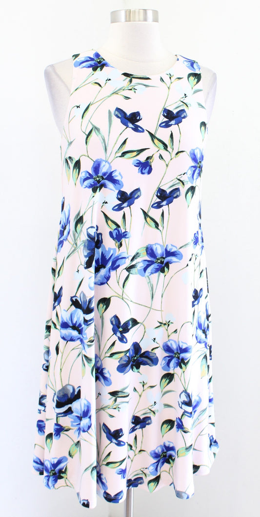 Lauren Ralph Lauren Blush Pale Pink Blue Floral Jersey Shift Swing Dress Size 6