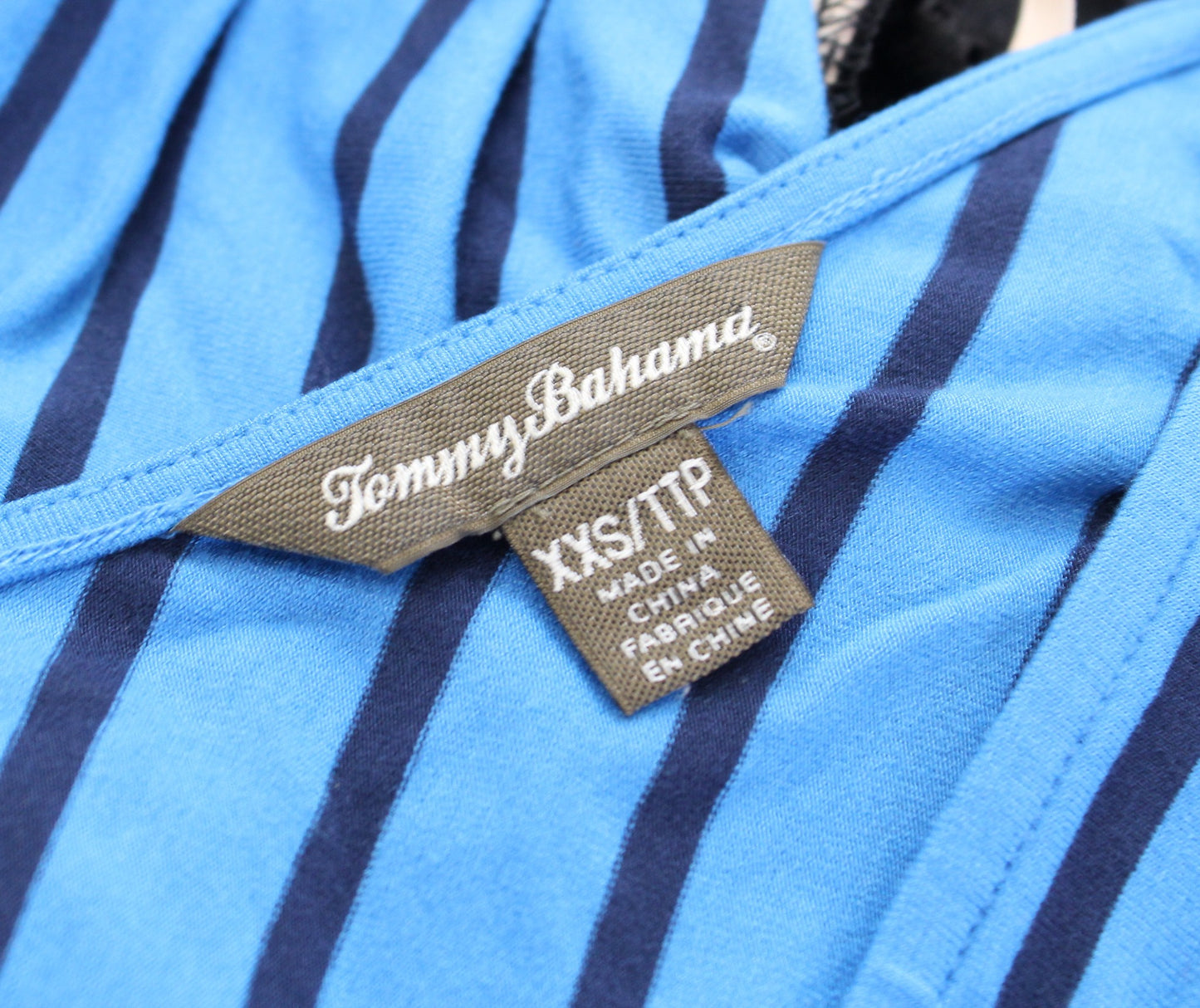 Tommy Bahama Blue Portside Striped Knit Faux Wrap Dress Size XXS 2XS V Neck